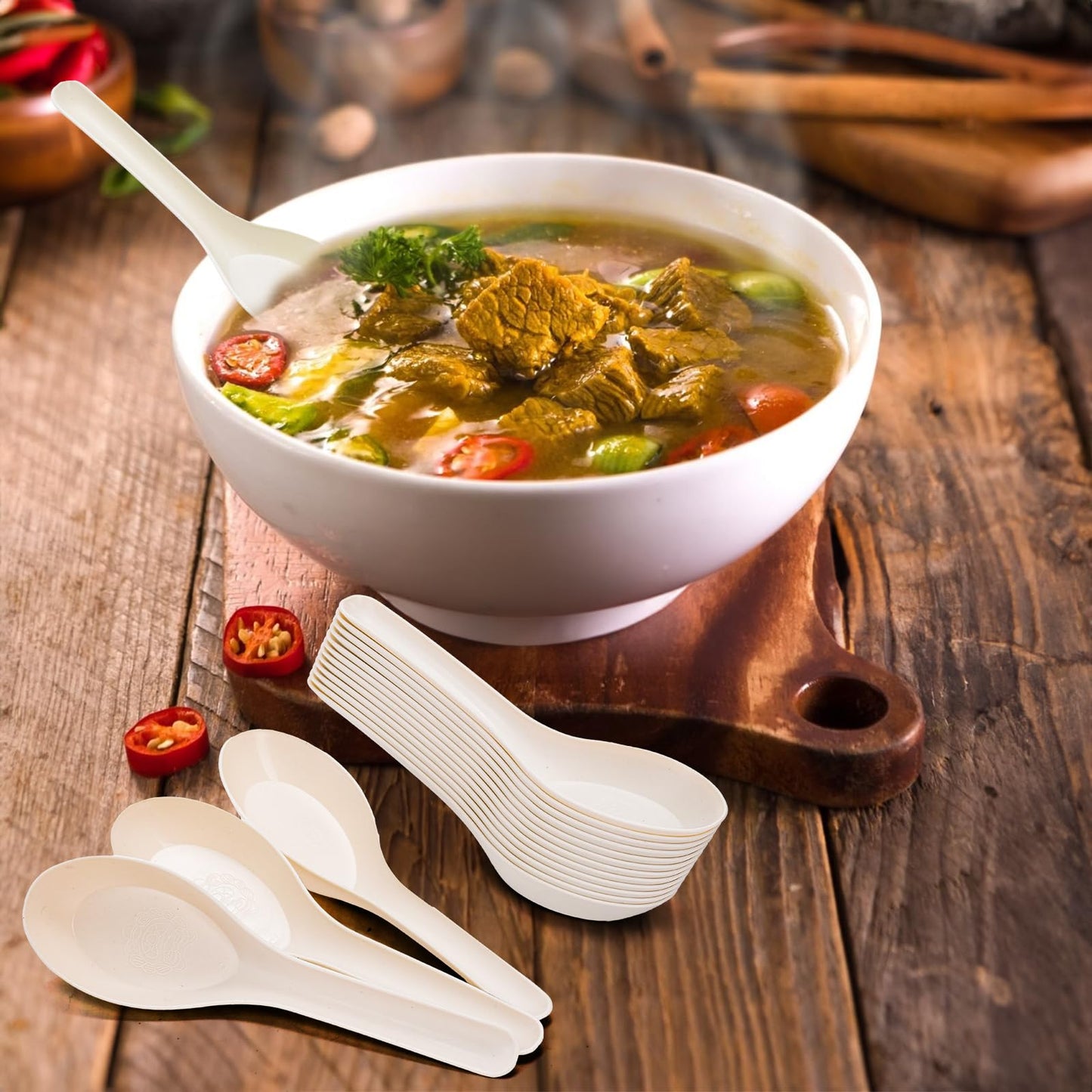 ELFULLY 300 Pack Small Disposable Asian Soup Spoon, Mini Plastic Spoons Bulk, 4.6" × 1.2" Heavy Duty Spoons for Hot Soup, Utensil Cutlery for Home Restaurant Party Supply, Freezer Microwave Safe