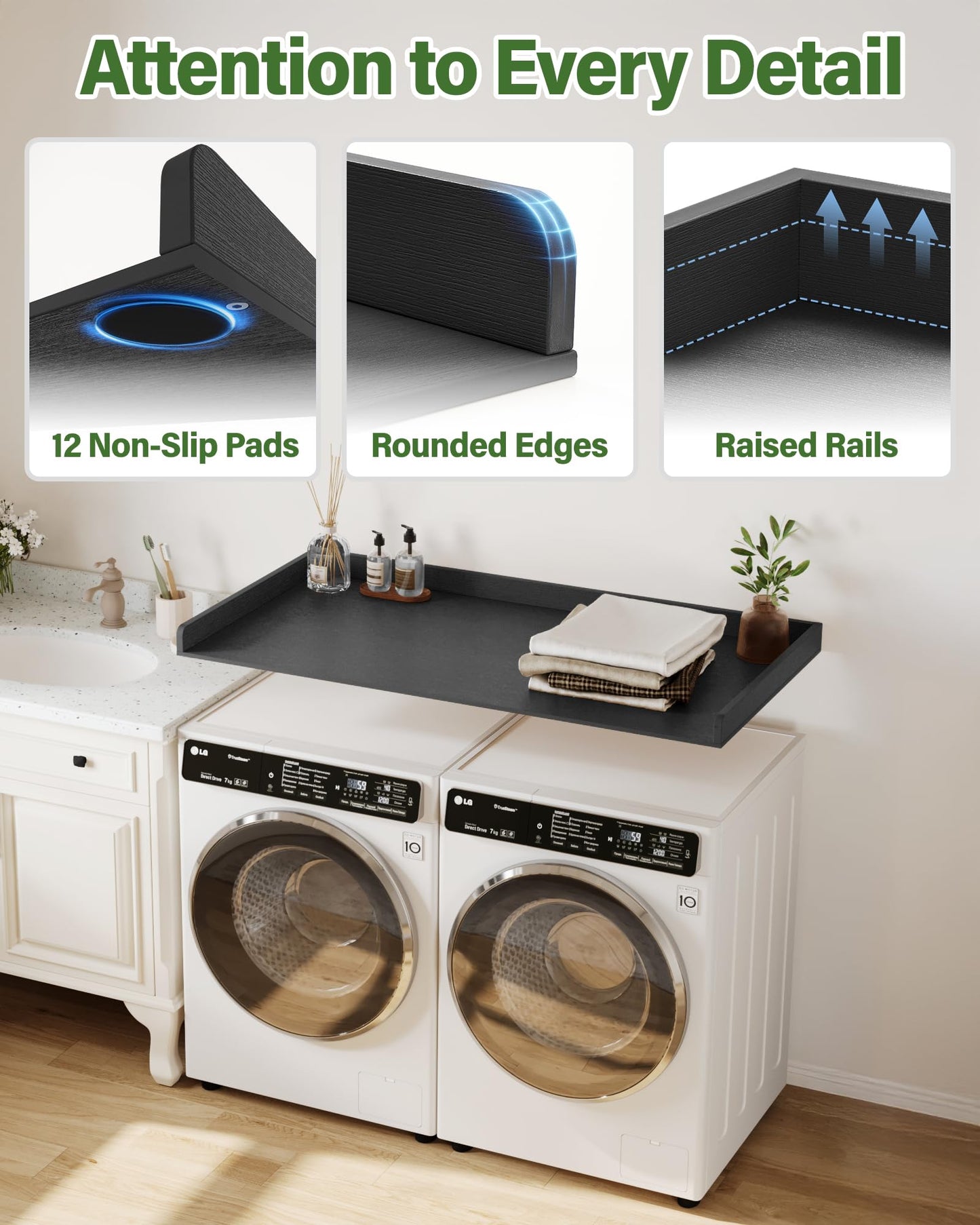 Premium-Grade HDPE Washer and Dryer Countertop 54"x27.5" – Waterproof washer dryer topper for Laundry Room Organization, Durable laundry countertop for Folding Clothes, Sorting, Extra Storage