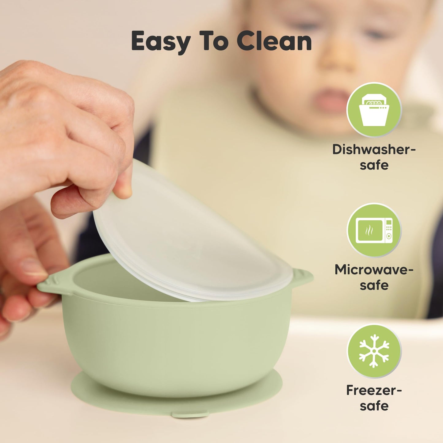 KeaBabies 2-Pack Baby Bowls with Suctions, Lids - Silicone Toddler Suction Bowls for Baby Boy, Girl, Kids, Food Grade Silicone, BPA-Free, Dishwasher Safe, Toddler Eating Essentials (Sage)