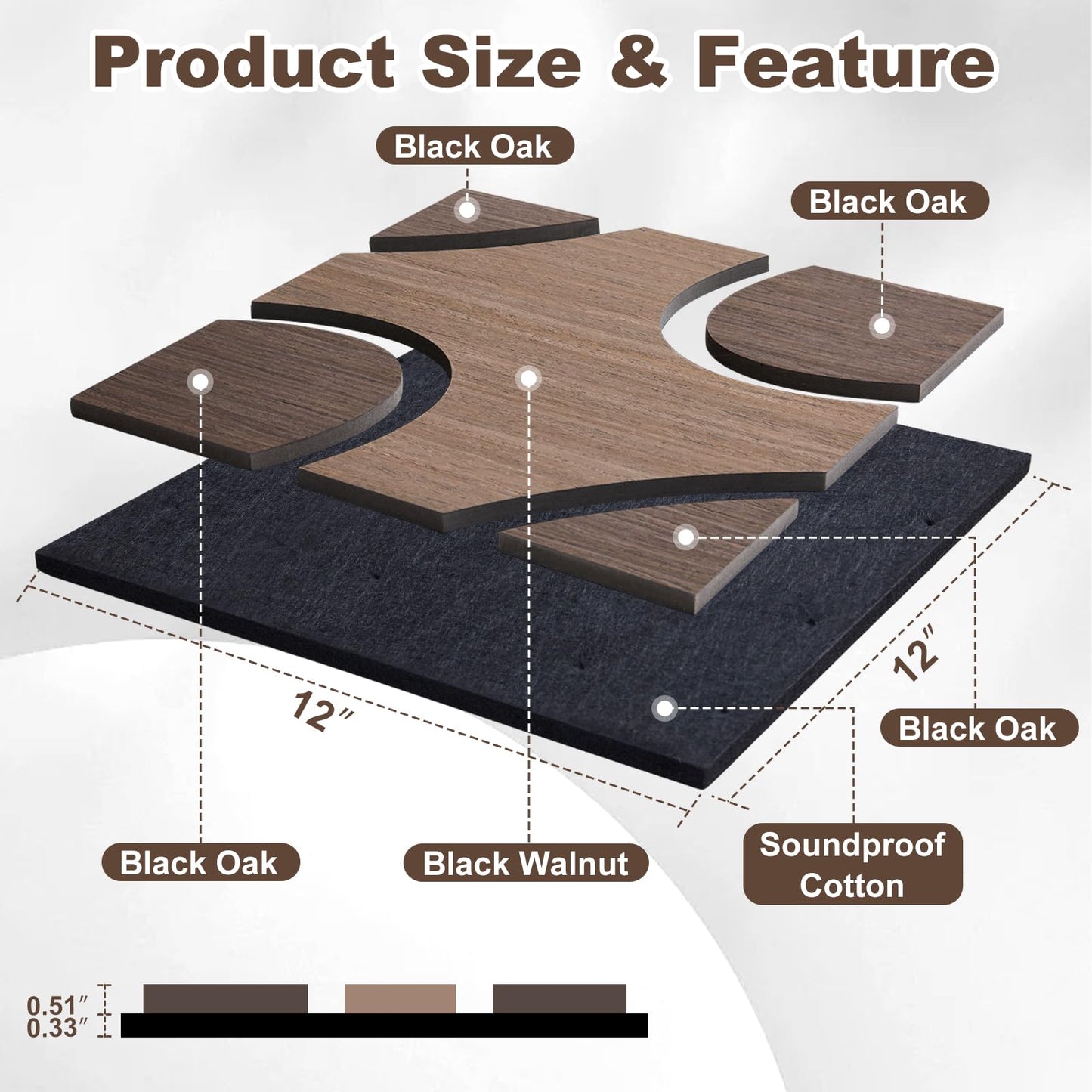 TREKATL AUTO Acoustic Wood Slat Panels, 3D Fluted Wood Panel Sound Absorbing Panel for Bedroom, Office, Interior Decor, 12Pack 11.8"x11.8" (11.6ft²) Soundproof Panels, Bean & Heart Black Oak