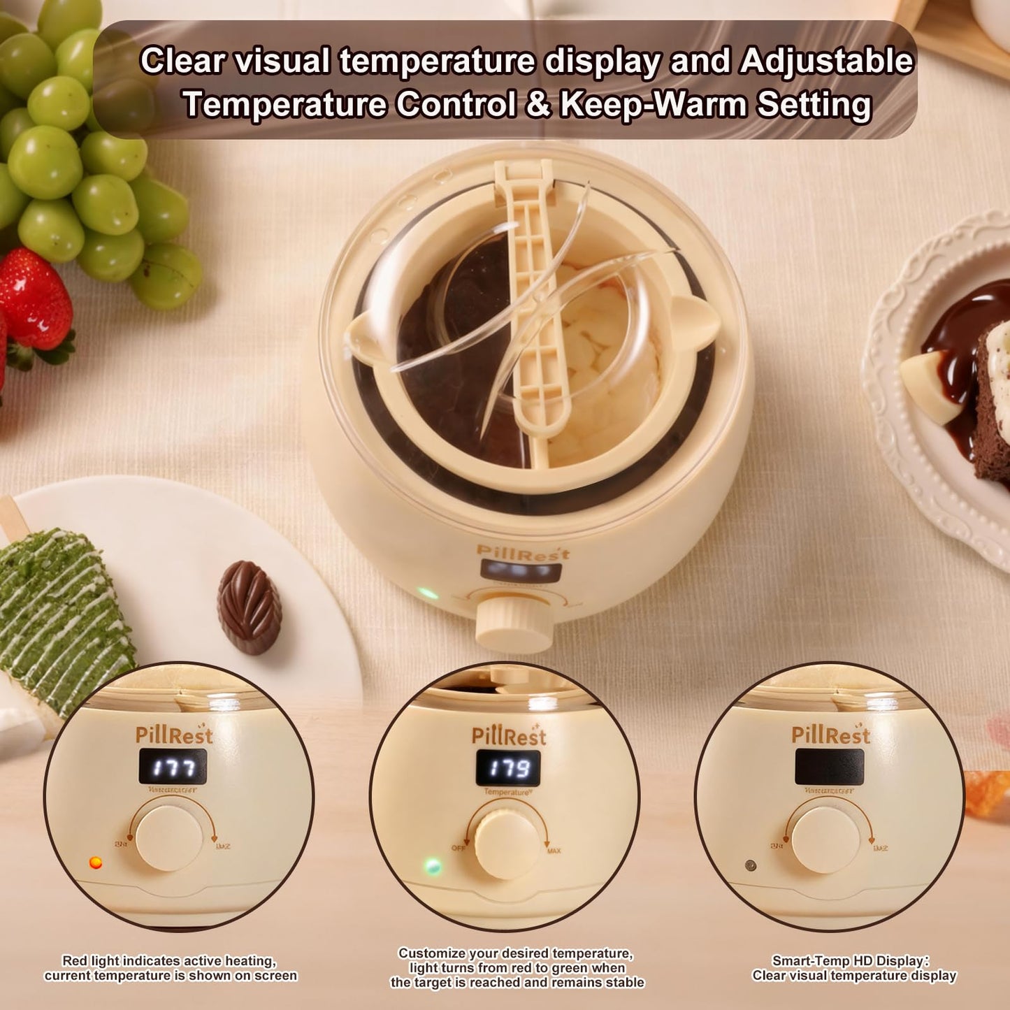 Chocolate Melting Pot, Electric Candy Melter with 2 Silicone Bowls, 17.6 OZ (500 ml) Fondue Pot Set & Chocolate Warmer Set for Dipping Cheese, Candy, Cake Pop, Home Fondue Parties Essential Supplies