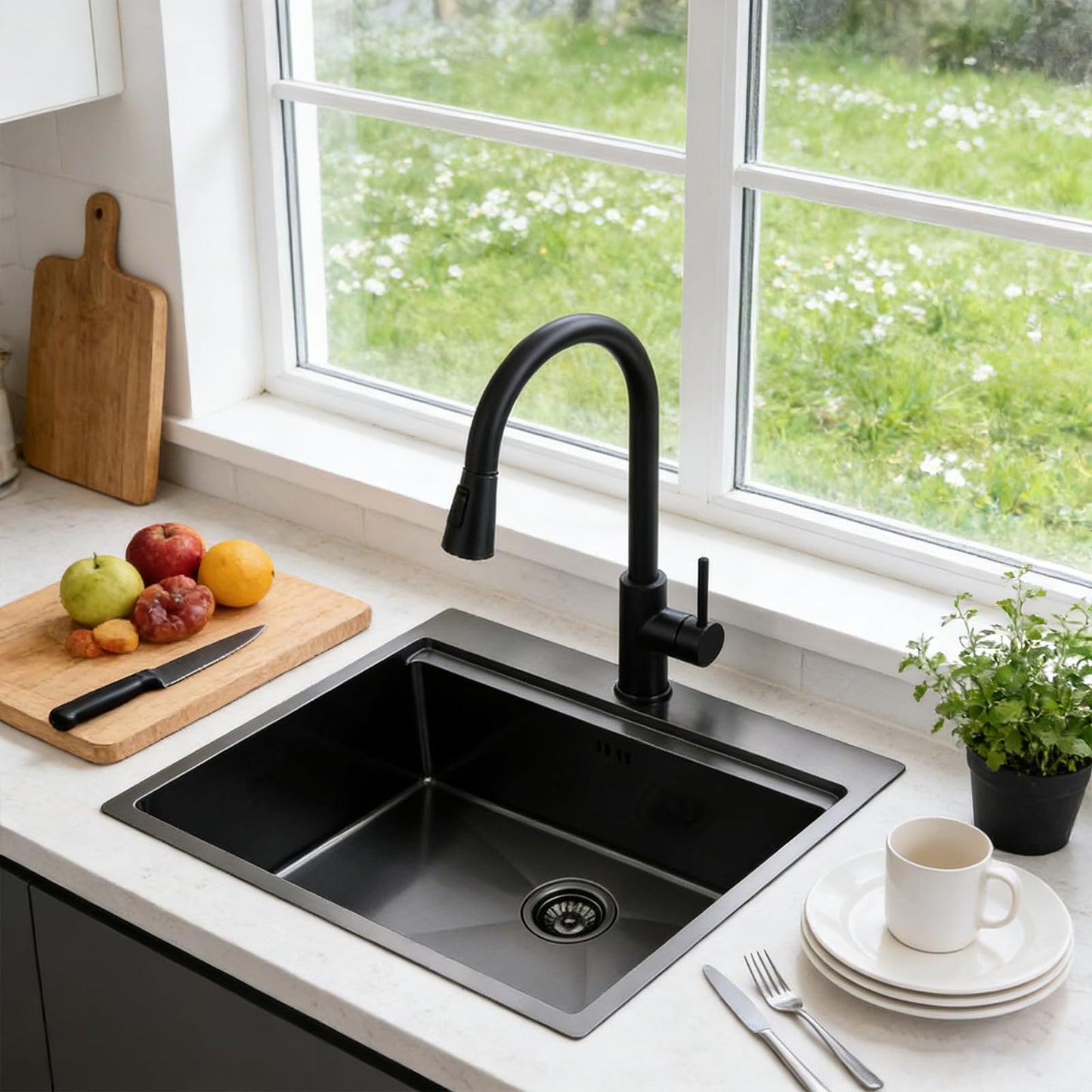 IKEBANA 21x20 inch Black Kitchen Sink, 21 inch Drop in Bar Sink, Stainless Steel 16 Gauge Small Topmount Workstation Sinks, Single Bowl Kitchen Sinks for Prep Rv Laundry Wet Bar With Accessories