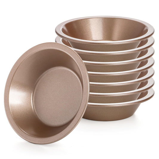 Suwimut 8 Pack Mini Pie Pan Set, 5 Inch Reusable Nonstick Individual Dish Pies Plate Carbon Steel Pie Tins Small Round Metal Bakeware for Baking Pot Pies, Cakes, Quiches, Tarts, Desserts, Christmas