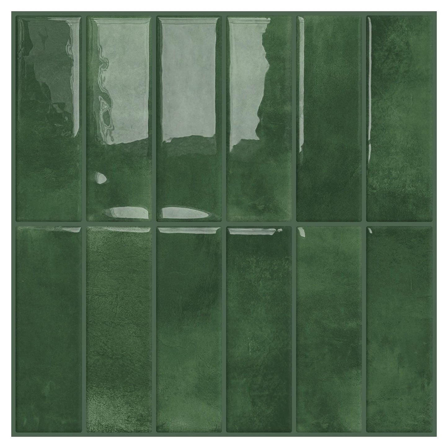 DEWOO Peel and Stick Subway Backsplash Green Kitchen Bathroom Rectangle Self Adhesive Wall Tile Brick (10-Sheet, 12"×12")