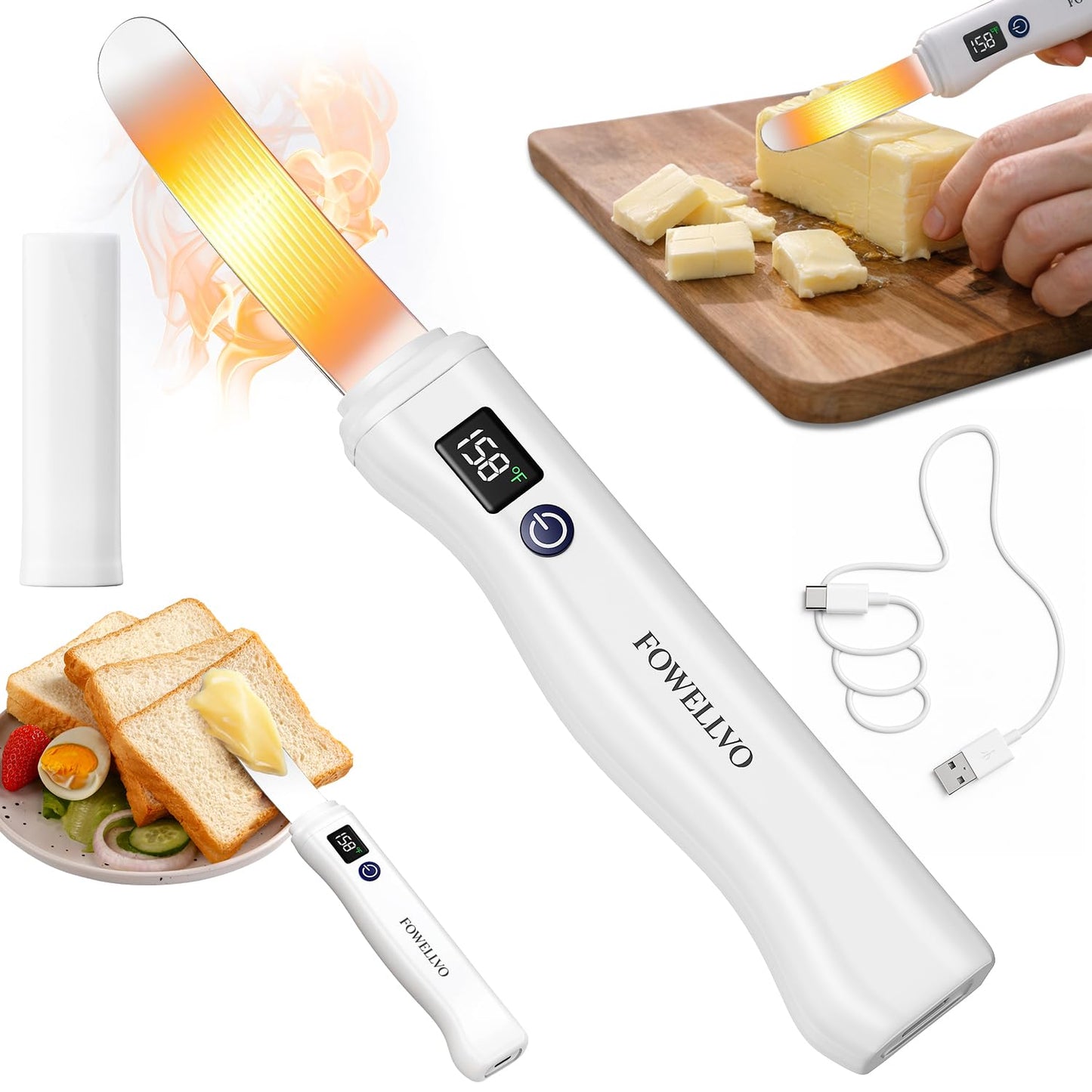 Heated Butter Knife Spreader – Stainless Steel, IP68 Waterproof, Rechargeable with Smart Temp Display | For Hard & Cold Butter, Cream Cheese & Jam – Perfect for Kitchen, Restaurant, Picnic & Party