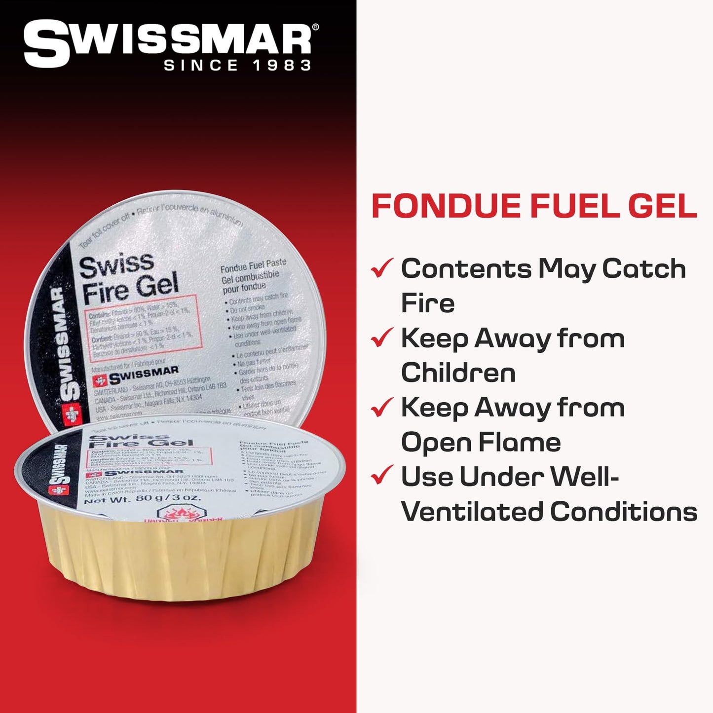 Swissmar Fire Gel Cans - Chafing Dish Fuel Cans & Gel Fuel Cans for Fondue, Party Essentials for Buffet Set Serving Kit Food Warmers & Portable Stoves - 3 Ounce (Set of 3)
