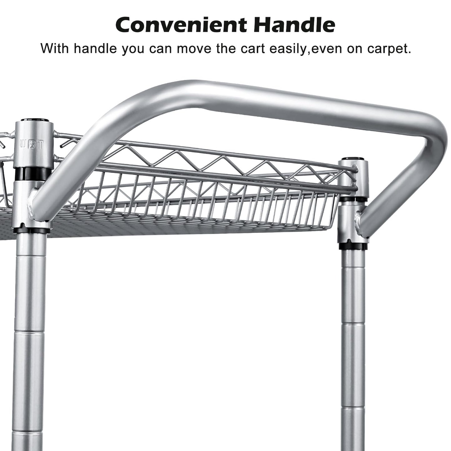 WDT Heavy Duty 3 Tier Utility Cart,Wire Rolling Carts with Wheels, Commercial Grade Service Cart with Shelving Liners and Handle Bar Metal Carts for Kitchen Office Hardware