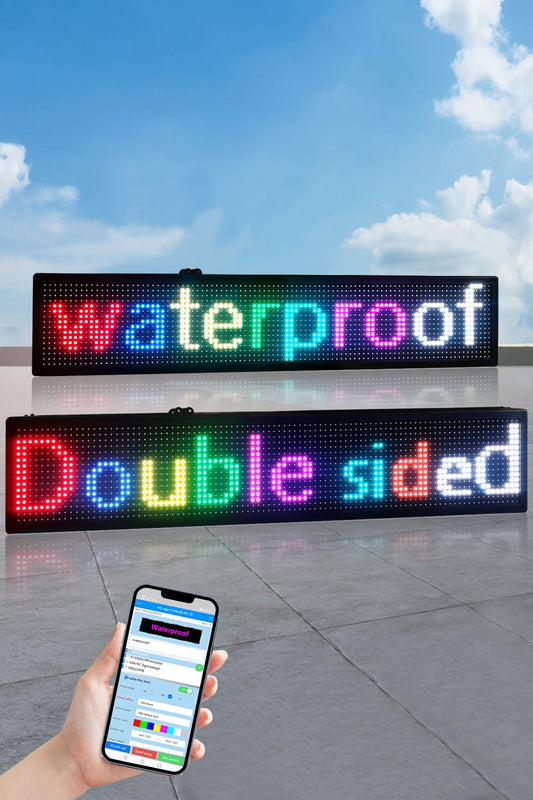 FTELEDLIGHT P10 Scrolling Led Sign, Indoor Outdoor Full Color Double-sided LED Advertising Digital, 40" x 8" USB+WiFi Programmable Scrolling Message Board for Business, Shop, Window