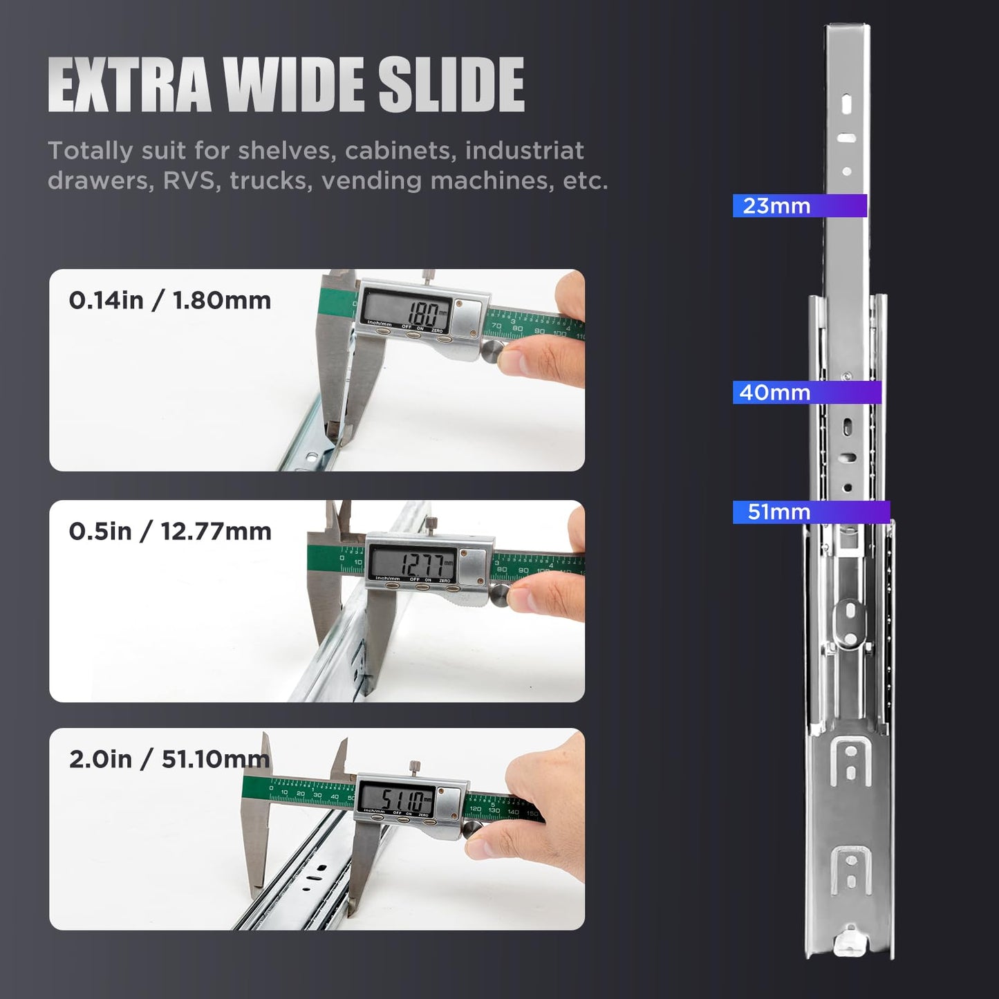 SLIDEWAY 200 Lbs Heavy Duty Drawer Slides 1 Pair 8 10 12 14 16 18 20 22 30 32 40 Inch Full Extension Ball Bearing Sliding Rails Cabinet Runners Tracks Tool Box Glides-14 Inch