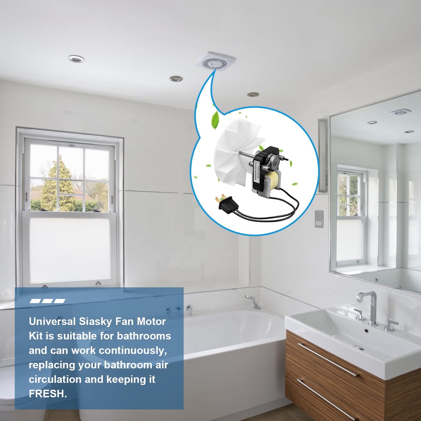 Siasky Universal Bathroom Vent Exhaust Fan Motor Replacement Motors Kit, Fit for Nu-Tone Br-oan Exhaust Vent Fan Motor 120V 50CFM, with Blower Wheel