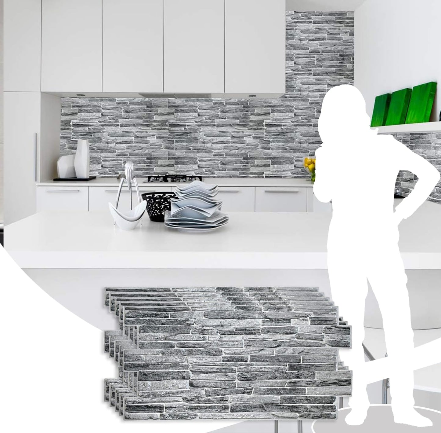 Dundee Deco PG7013-5 Dark Grey Faux Slate PVC 3D Wall Panel, 3.3 ft X 1.7 ft (98 cm X 50cm), Interior Design Wall Paneling Decor, 5.61 sq. ft. (0.49sq. m) Each, Pack of 5