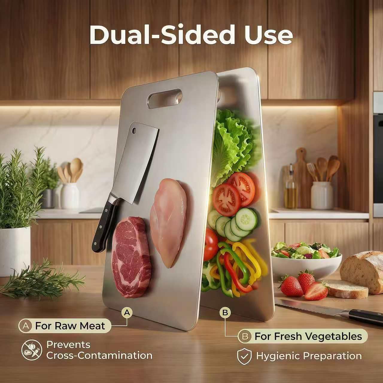 Stainless Steel Cutting Boards for Kitchen, 3 PCS Non Toxic Metal Chopping Board Set, Dishwasher Safe & Warp Proof (15.3"x11", 13.4"x9", 11.8"x7.9" Inch)