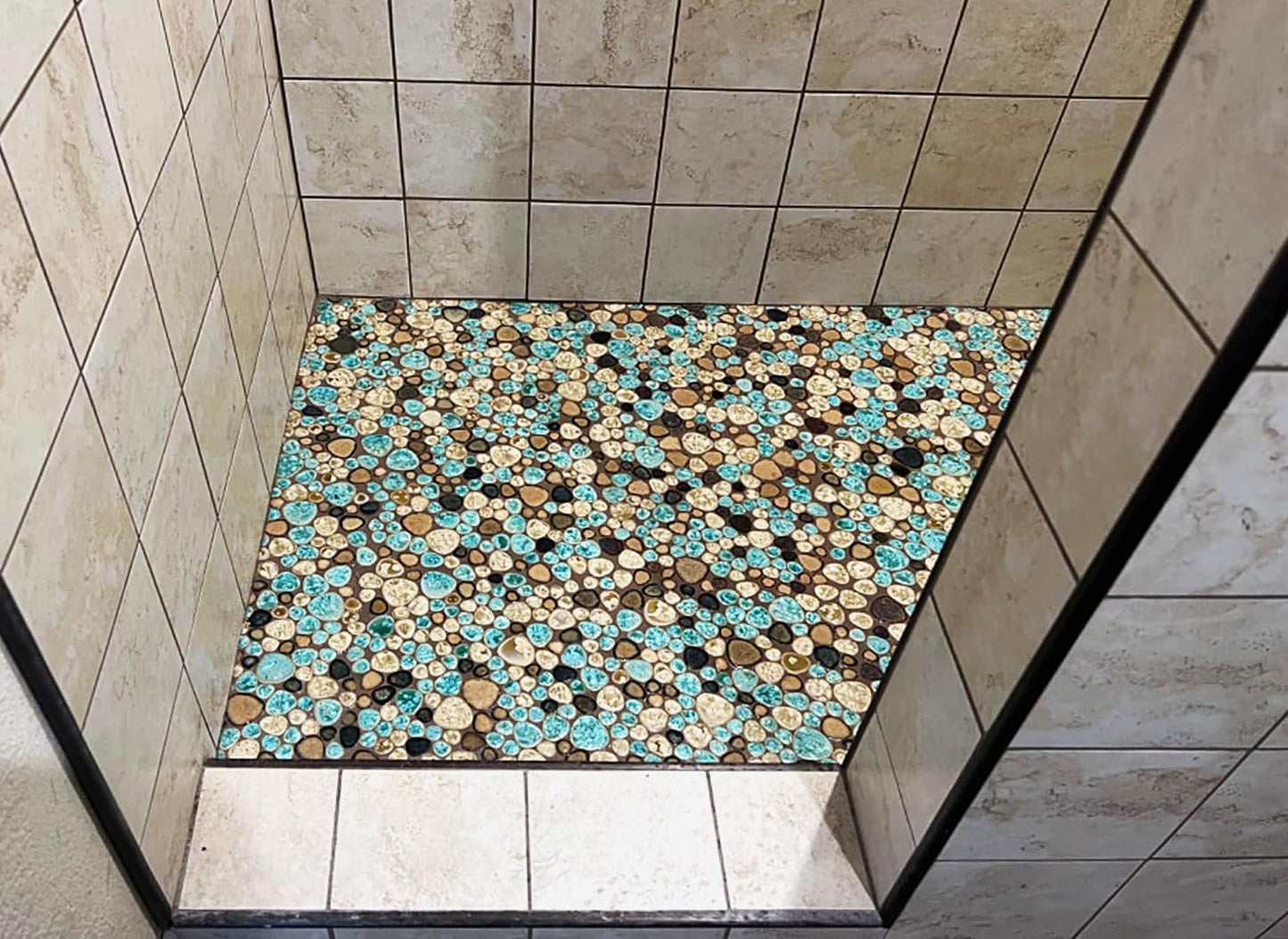 Blujellyfish Pebble Porcelain Tile Fambe Turquoise Green Beige Shower Floor Pool Alley Tiles Mosaic TSTGPT005 (5 Square Feet)