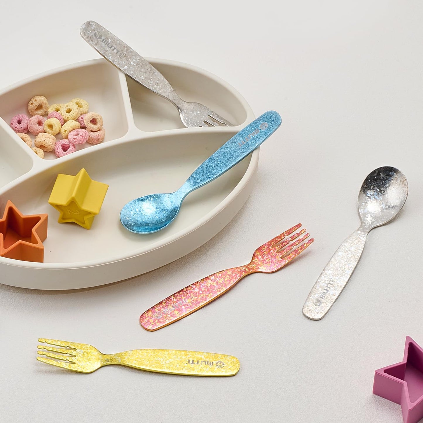 KINGSTONE Toddler Utensils Set, Pure Titanium 2-Piece Fork & Spoon Gift Set, Lightweight Kids Silverware for Self-Feeding Training, Easy Grip, BPA-Free, Dishwasher-Safe, Blue