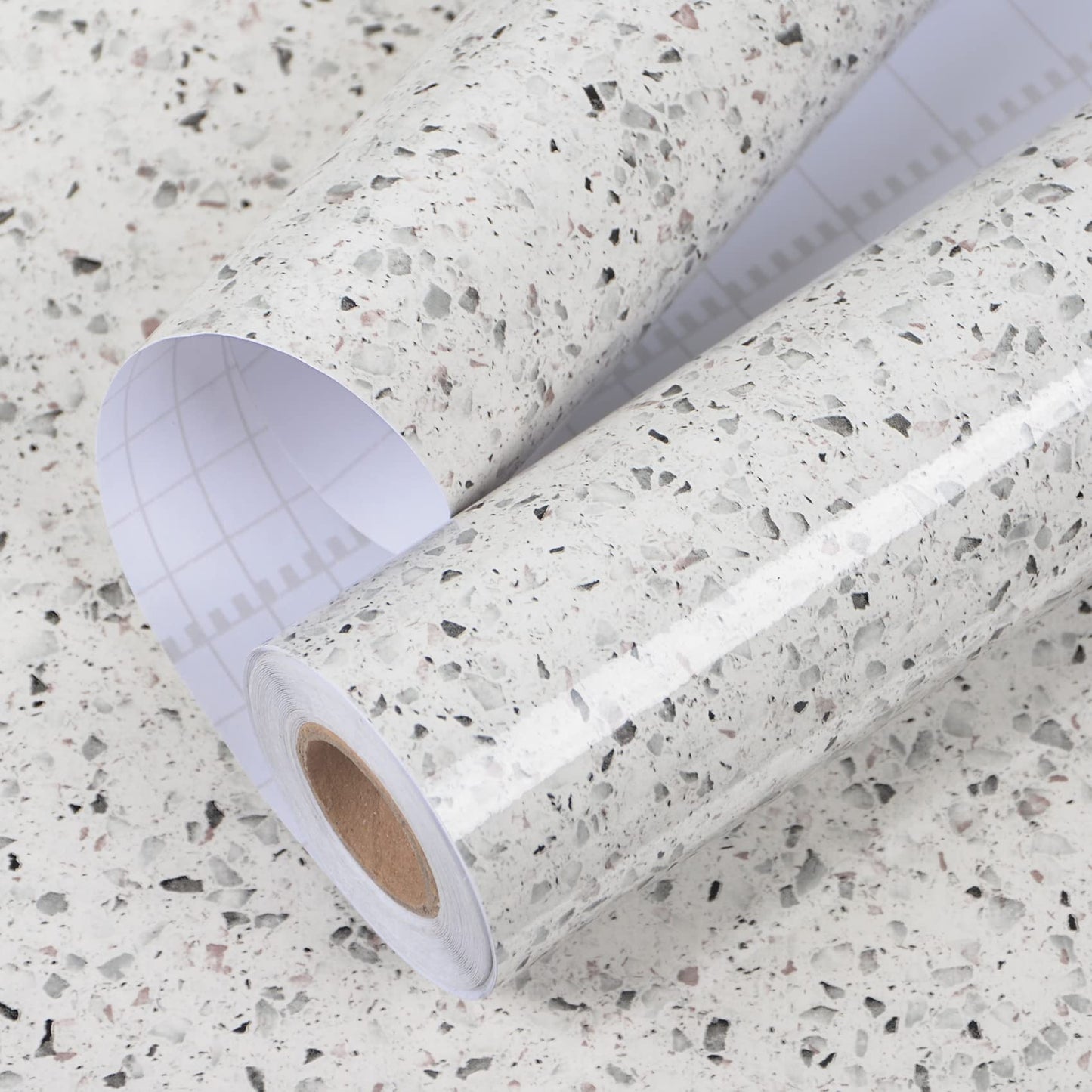 A-b-cil Gray White Terrazzo Contact Paper 88" X 16" Granite Contact Paper for Kitchen Counter Top Peel and Stick Countertop Adhesive Wallpaper for Cabinet Desk Dresser Top Table Covers Stains