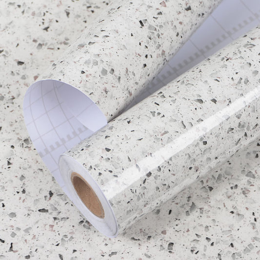 A-b-cil 206 X 16 Inch White Gray Granite Peel and Stick Countertops for Kitchen Self Adhesive Film Marble Contact Paper for Countertops Waterproof Removable Wallpaper Decor Table Desk Counter Top
