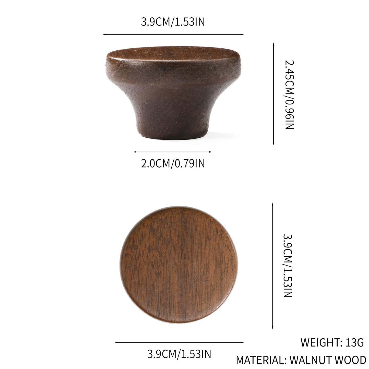 AENZOOY 10 Pack 1.53 Inch (39 mm) Round Walnut Wood Single Hole Drawer Handles, Cabinet Knobs 1 Hole Hardware Handles Decorative Furniture Knobs for Dresser Wardrobes