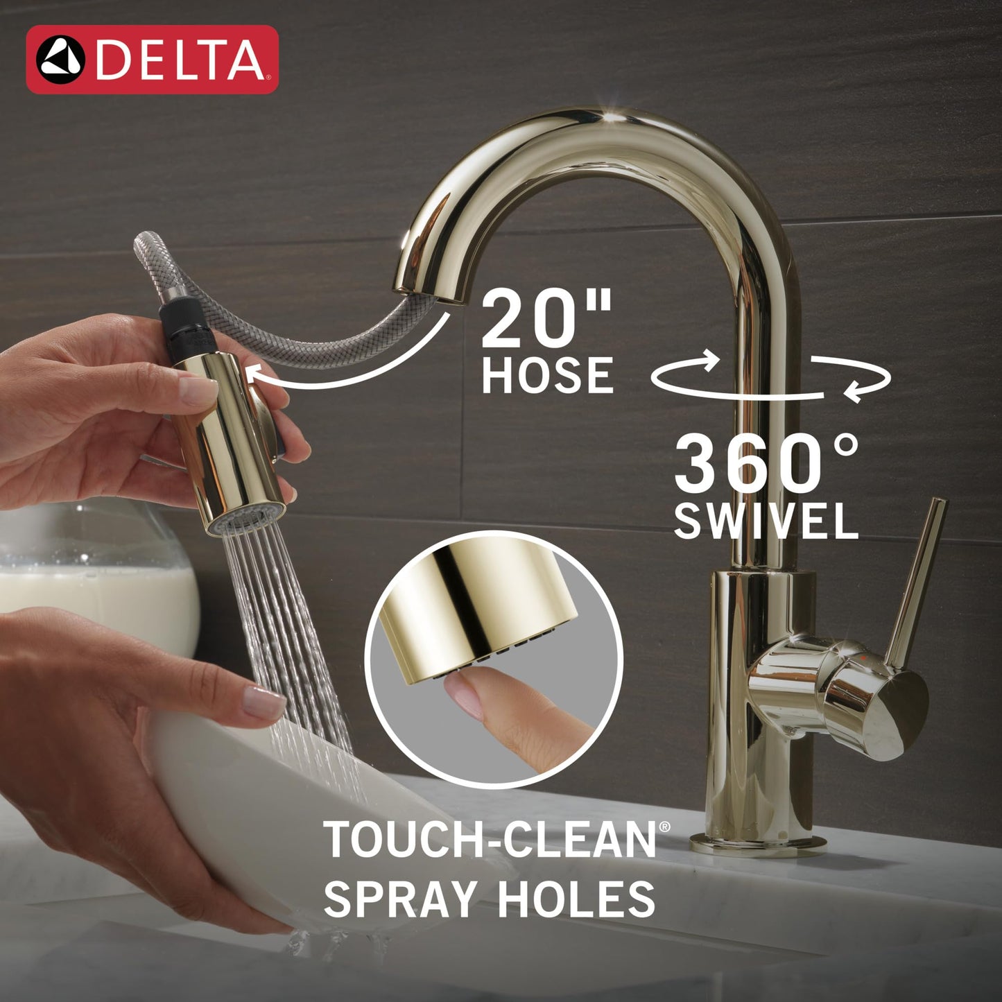 Delta Trinsic Polished Nickel Bar Sink Faucet Single Hole with Pull Down Sprayer, Modern Single Handle Prep Sink and Bar Faucet, Polished Nickel 9959-PN-DST