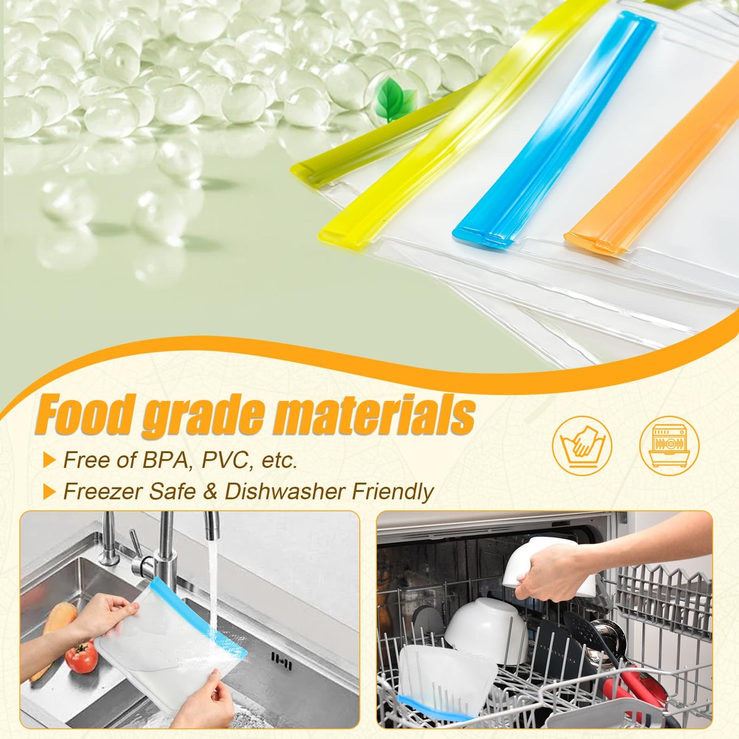 30 Pack Reusable Silicone Food Storage Bags, 4 Size Leak proof Dishwasher Safe Reusable Freezer Bag for Food Storage Containers Lunch Bags for Sandwich, Marinate Meat, Fruit