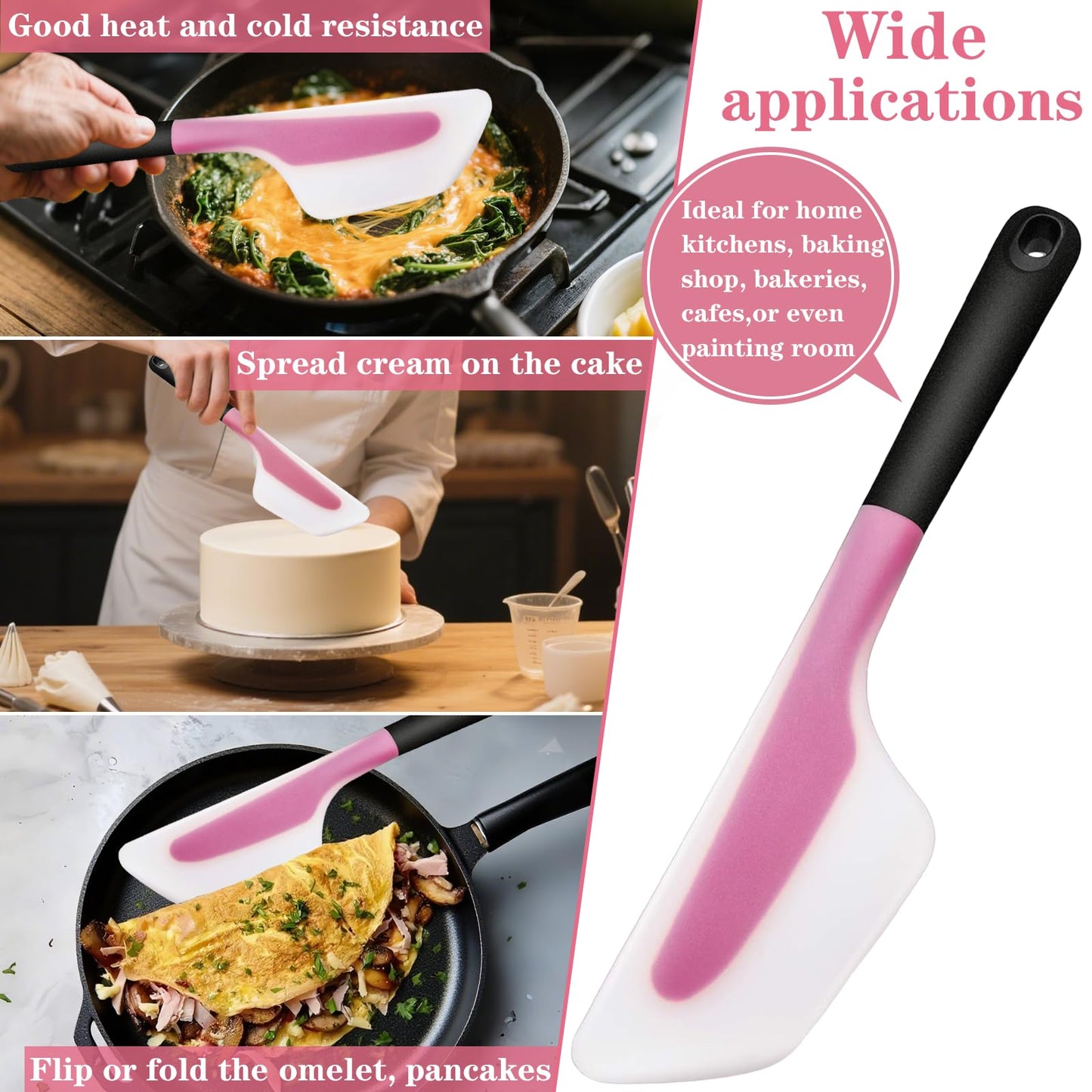 Bigwinyep Omelette Spatula, Silicone Spatula Flip and Fold Omelette Turner for Kitchen Omelet Pancake Crepes,Pink