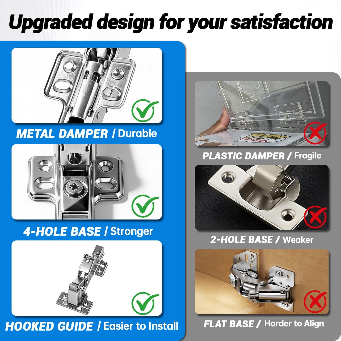 TopDirect 4 Pack Frameless Kitchen Cabinet Hinges,170 Degree Concealed Hydraulic Dampened Closing Door Hings for Closets,Storage Cabinet,Bookshelf Full Overlay Folding Cabinet Hinge Buffer Damper