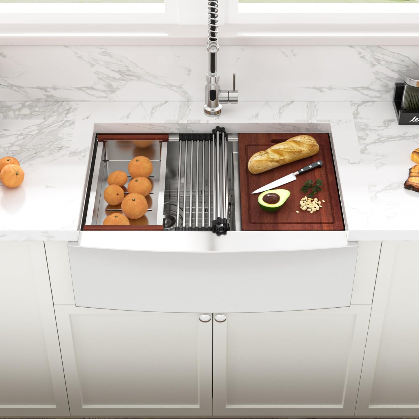 Sarlai 30 Stainless Farmhouse Sink Double Bowl - 30x22 Inch Apron Front Kitchen Sink Ledge Workstation Double Bowl 60/40 Low Divide Farmer Kitchen Sinks 16 Gauge Stainless Steel Basin