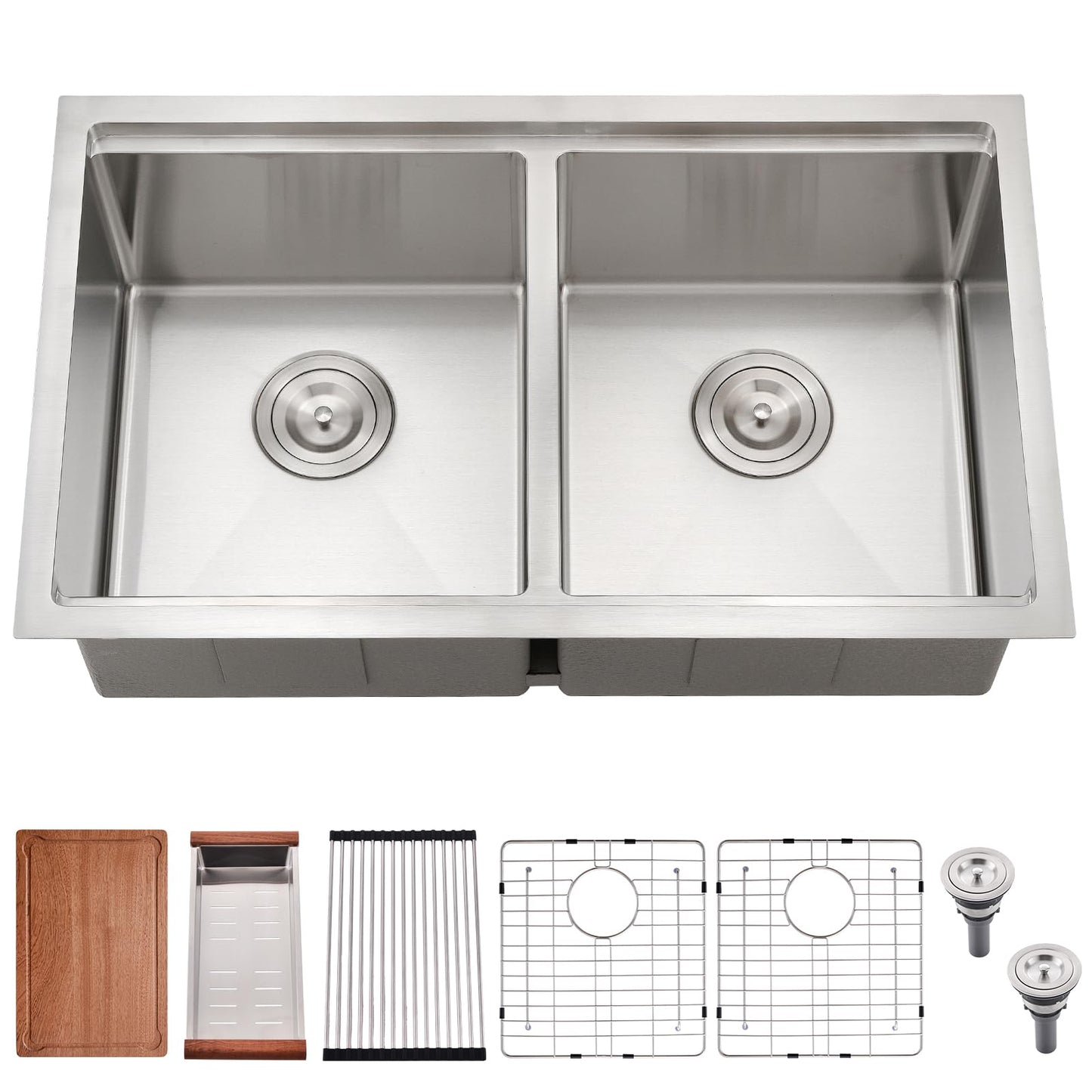SOMRXO 32 Inch Double Bowl Kitchen Sink Undermount - 32x19 Undermount Workstation Sink 16 Gauge Stainless Steel 10 Inch Deep Double Bowl Kitchen Sinks