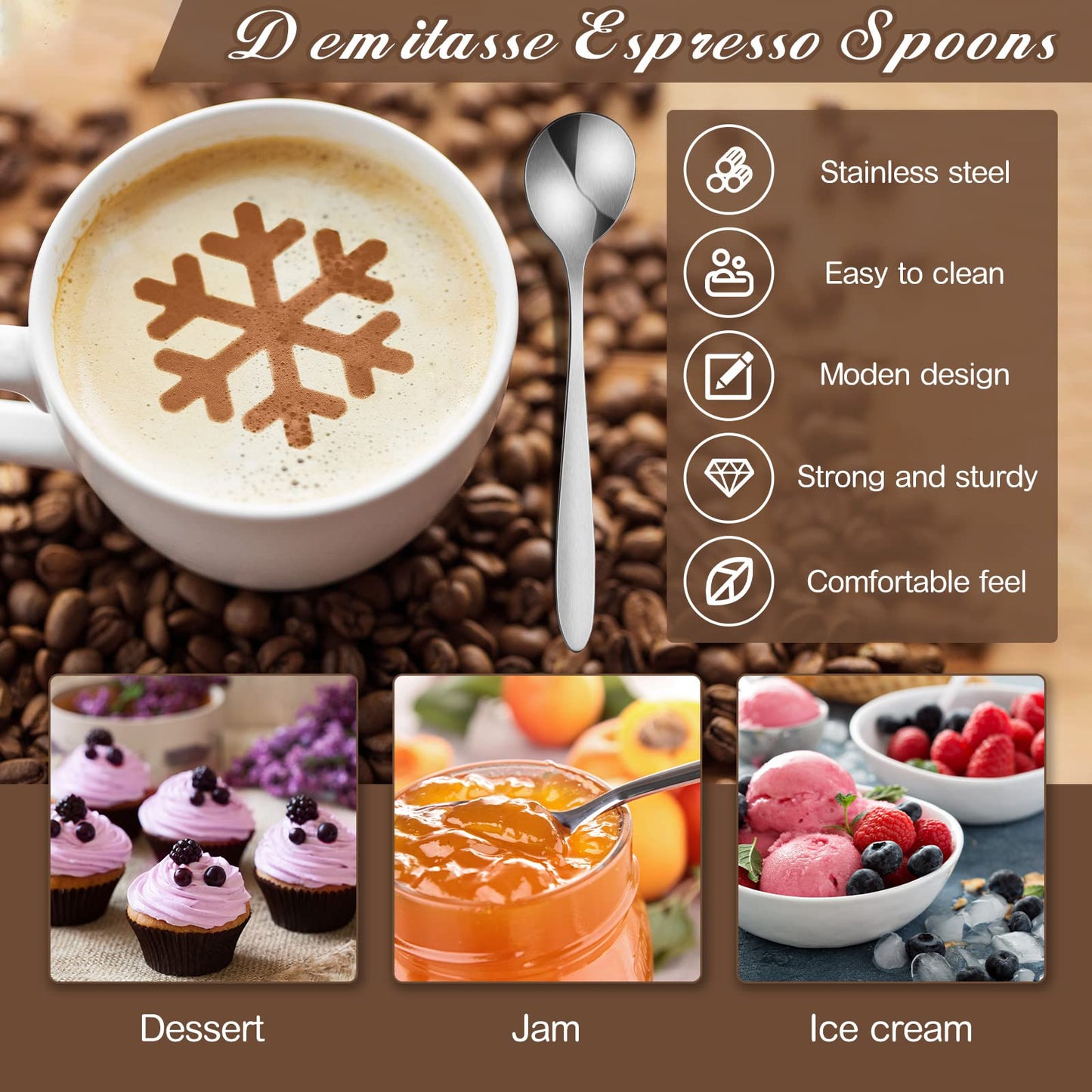 Yinkin 50 Pcs Demitasse Espresso Spoons 4.92" Stainless Steel Tablespoons Metal Dessert Spoons for Appetizer Sugar Ice Cream for Home Restaurant Kitchen,Mirror Polished,Dishwasher Safe