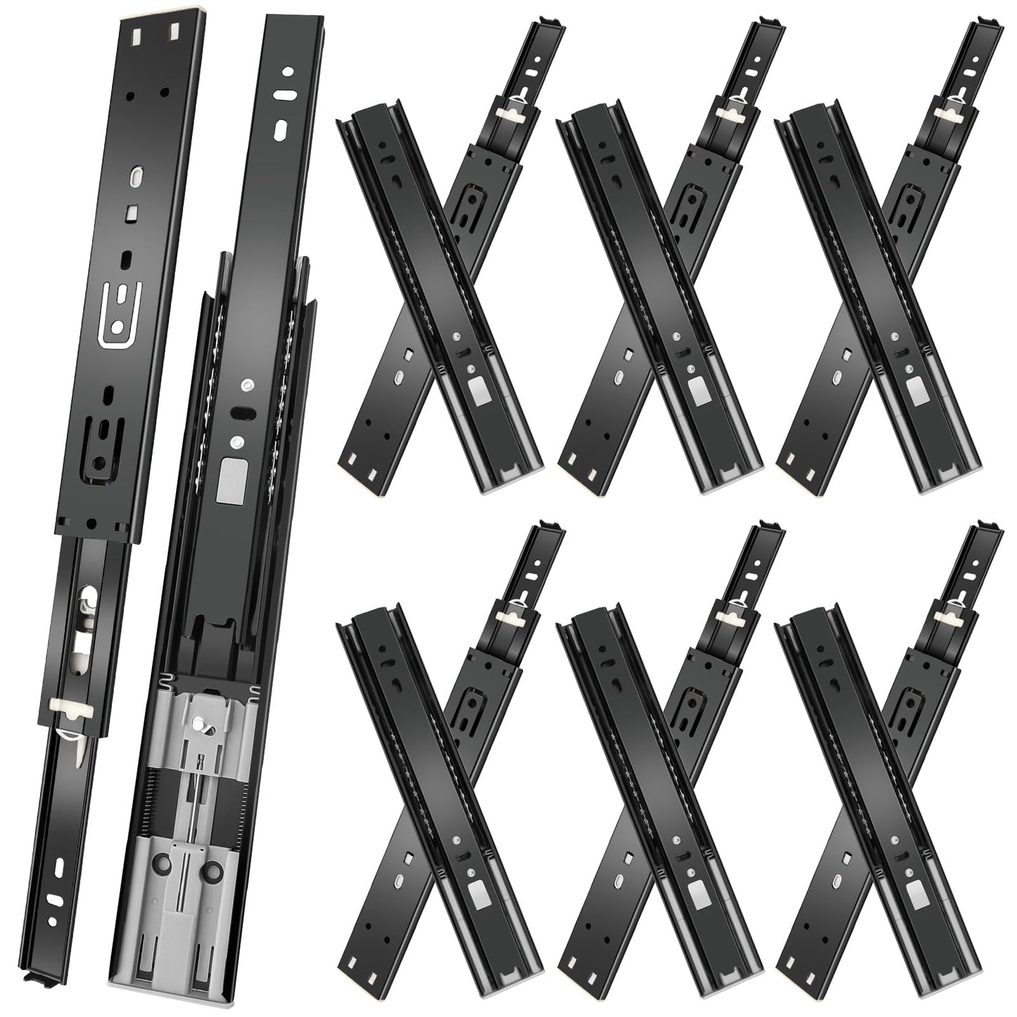 12 inch Drawer Slides 6 Pairs (12pcs) Soft Close 3 fold Full Extension Side Mount Cabinet Drawer Glides 12" Black Cabinet Rails for Dresser, Cabinet, Kitchen 100 LB Capacity