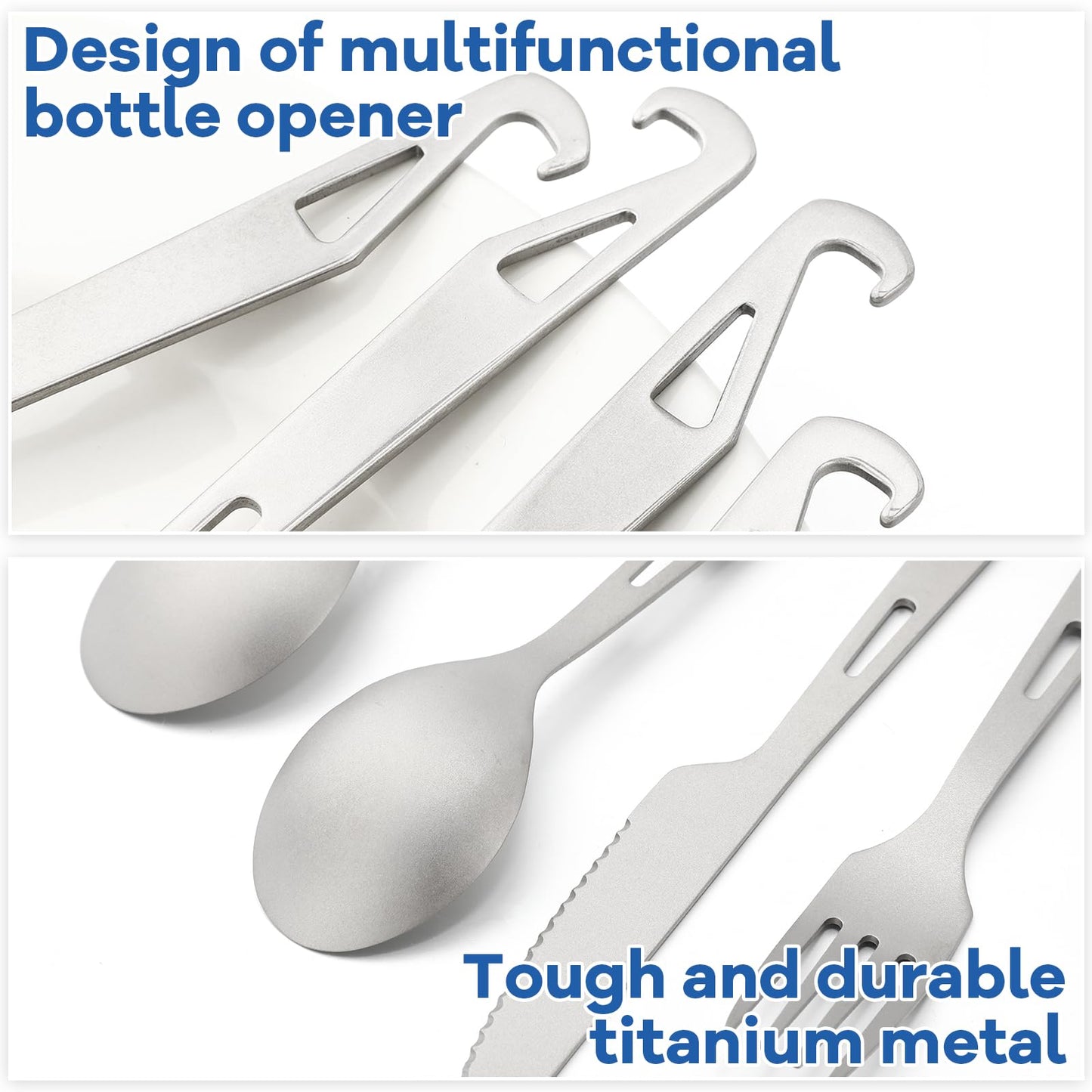 Hushee 6 Pcs Titanium Flatware Knife Fork Spoon Set Ultralight Camping Spoon Fork Backpacking Camping Utensil Cutlery Set with Storage Bag for Outdoor Hiking Travel Cooking Picnic