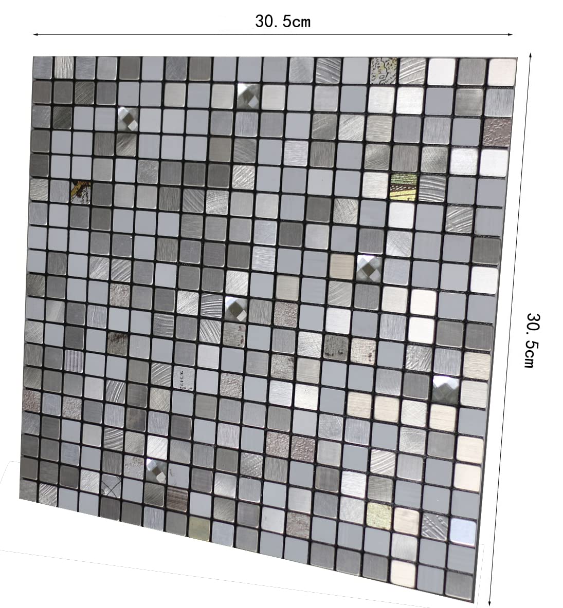 10 Sheets Self-Adhesive Aluminum Mosaic Peel and Stick Metal Tiles 3D Wall Sticker Panel Backsplash for Kitchen & Bathroom (12"x12" Bronze) (10 Silver White)