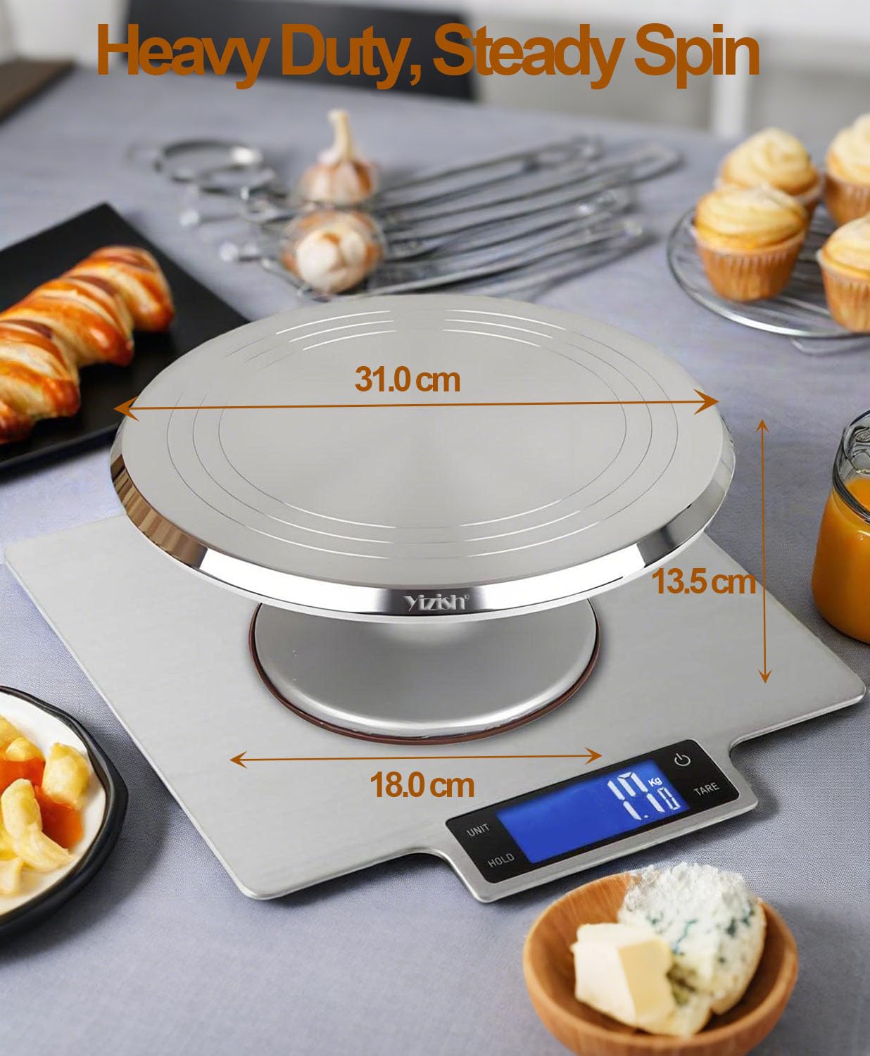 Cake Turntable Aluminum Alloy Revolving, Yizish 12 inch Rotating Cake Stand Decorating Kits for Baking, Pastries and Cupcakes