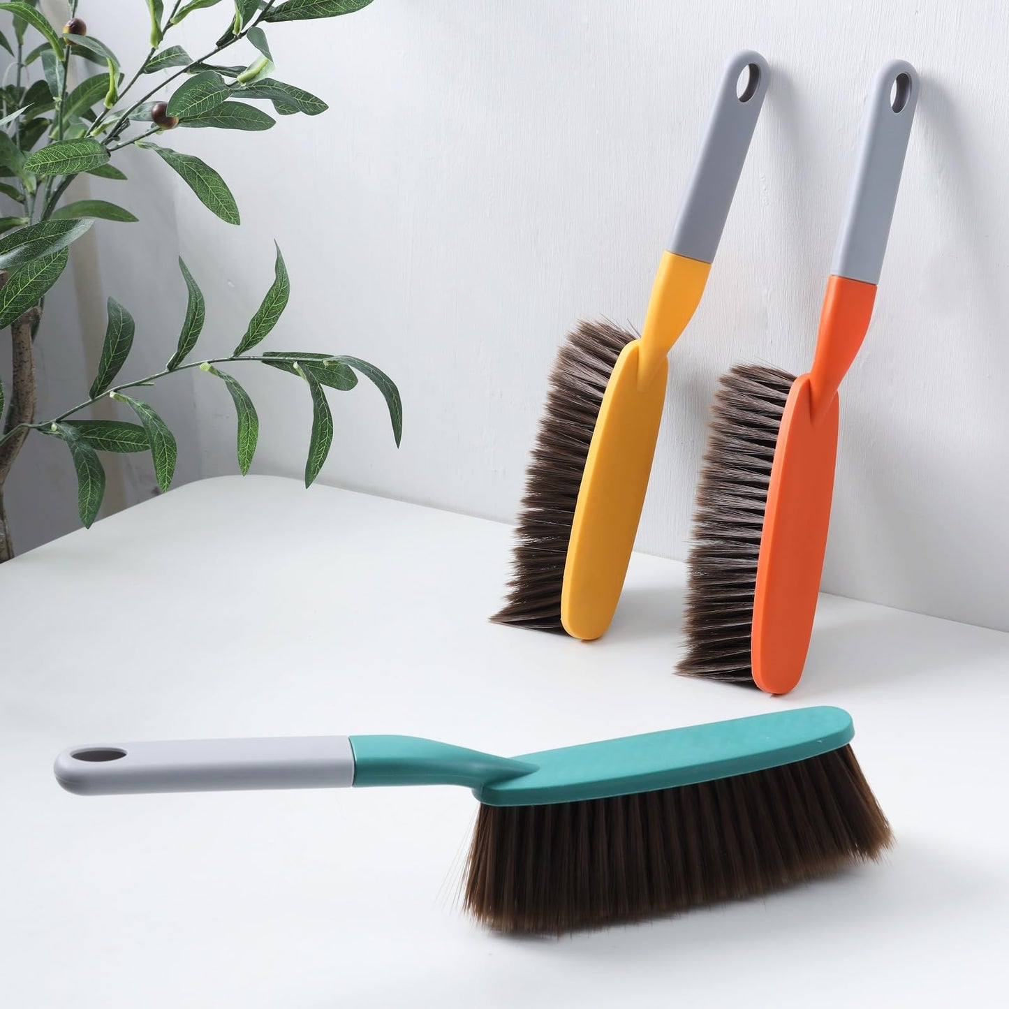 Kagyuan 3 Pack 15" Hand Broom Brush,Soft Bristle Cleaning Brush,Crumb Debris Sweeping Brush,Dusting Brush,Comfort for Bed Car Couch Desk Sofa Furniture Clothes,Small Particles Hair Remover(3color)