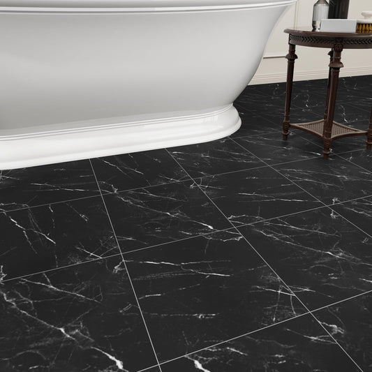 40-Pack Peel and Stick Floor Tiles Vinyl Floor 12 x 12 inch Self Adhesive Waterproof Flooring Planks DIY for Bathroom, Kitchen, Living Room, RV, Cover 40 Sq. Ft, Black Vein Marble