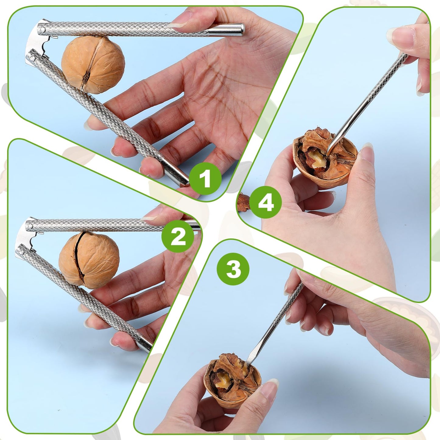 12-Piece Nut Cracker Tool Set with 4 Stainless Steel Crackers and 8 Picks for Seafood, Walnuts, Lobster, Crab, and Nuts