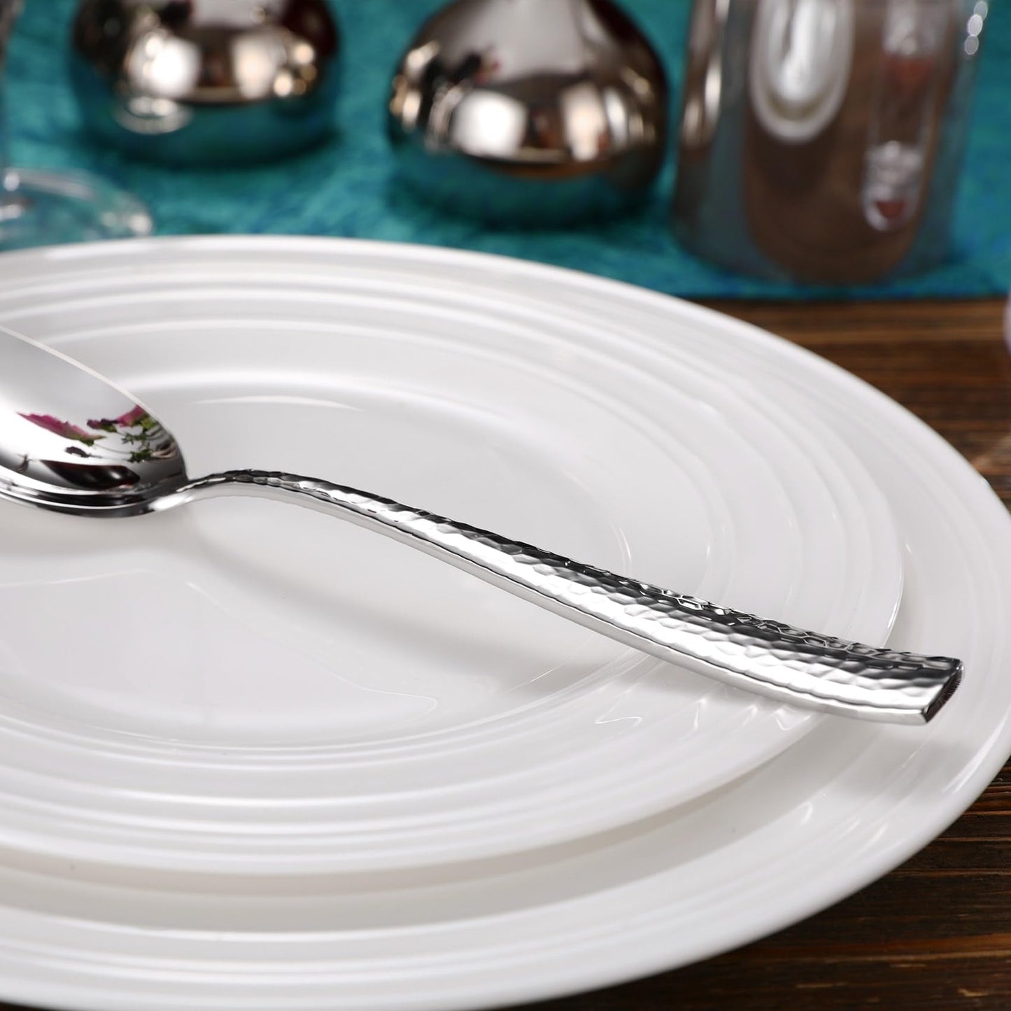 KEAWELL Premium Louis Hammered Table Utensils, 18/10 Stainless Steel, Squared Edge, Mirror Finish, Dishwasher Safe (Serving Forks, Set of 2)