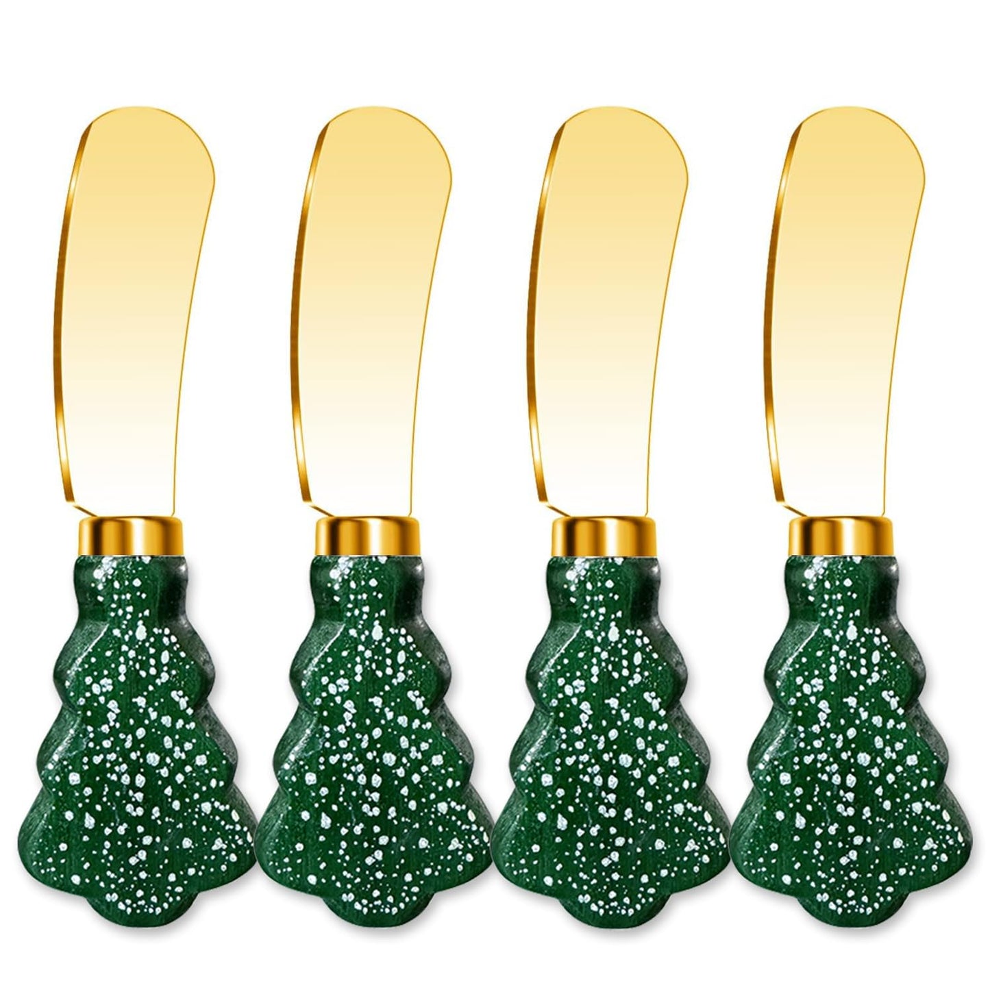 Christmas Tree Spreader Knife Set, Gold Stainless Steel Butter Knives, Holiday Serving Utensils for Cheese Jam, Gift for Home Bakers, 4-Piece