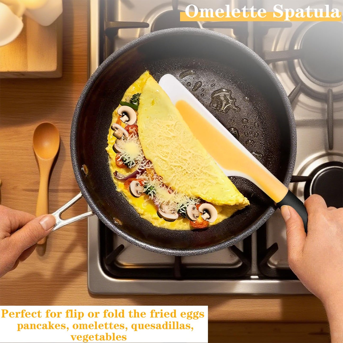 Bigwinyep Omelette Spatula, Silicone Spatula Flipper, Heat Resistant Omelette Turner for Kitchen Omelet Pancake Crepes, Yellow