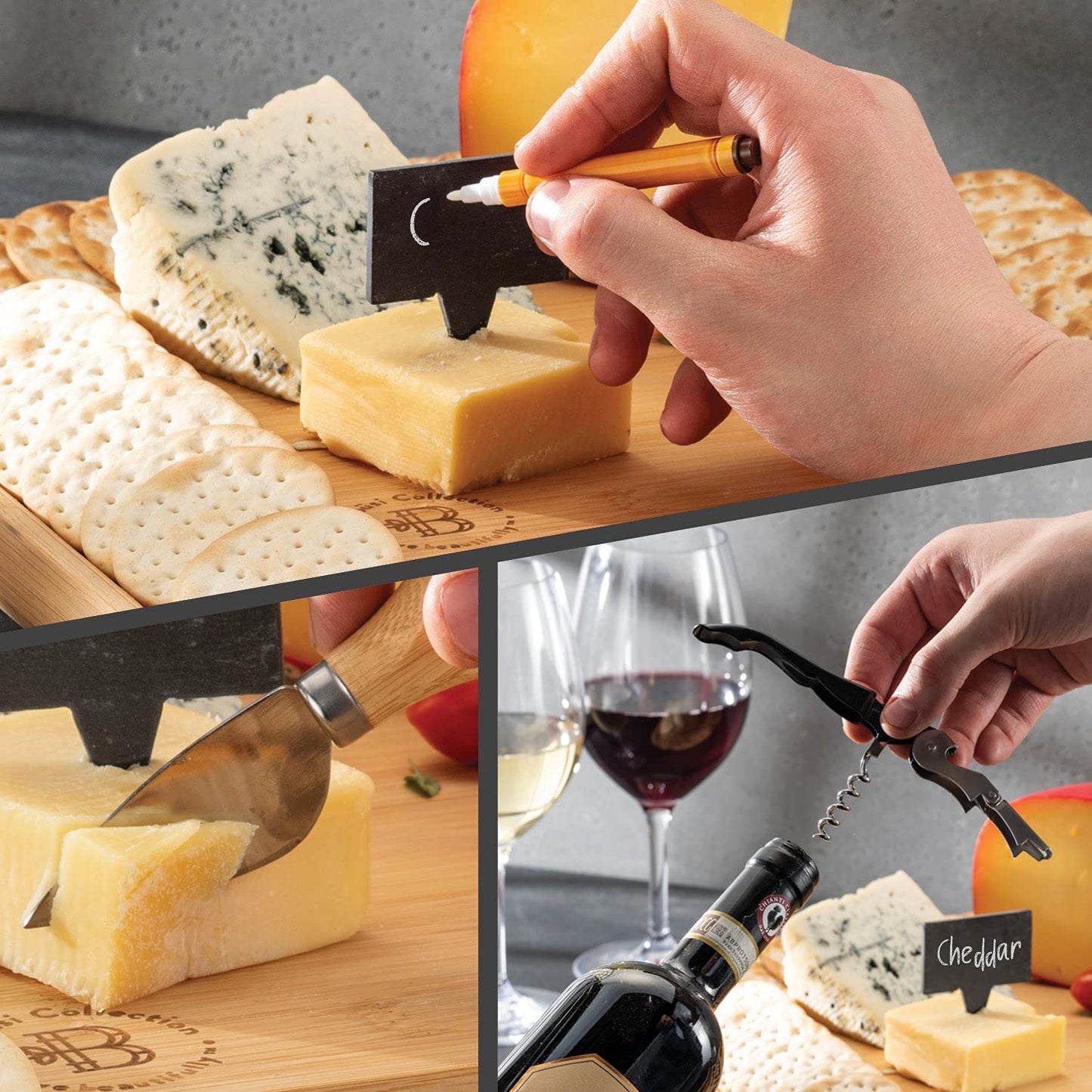 Charcuterie Boards Gift Set - Bamboo Cheese Board Set with Serving Knives, Meat Cheese Platter for Hosting Party Entertaining, Gifts for Women, Mom Dad, Wedding, Birthday, House Warming Gifts New Home