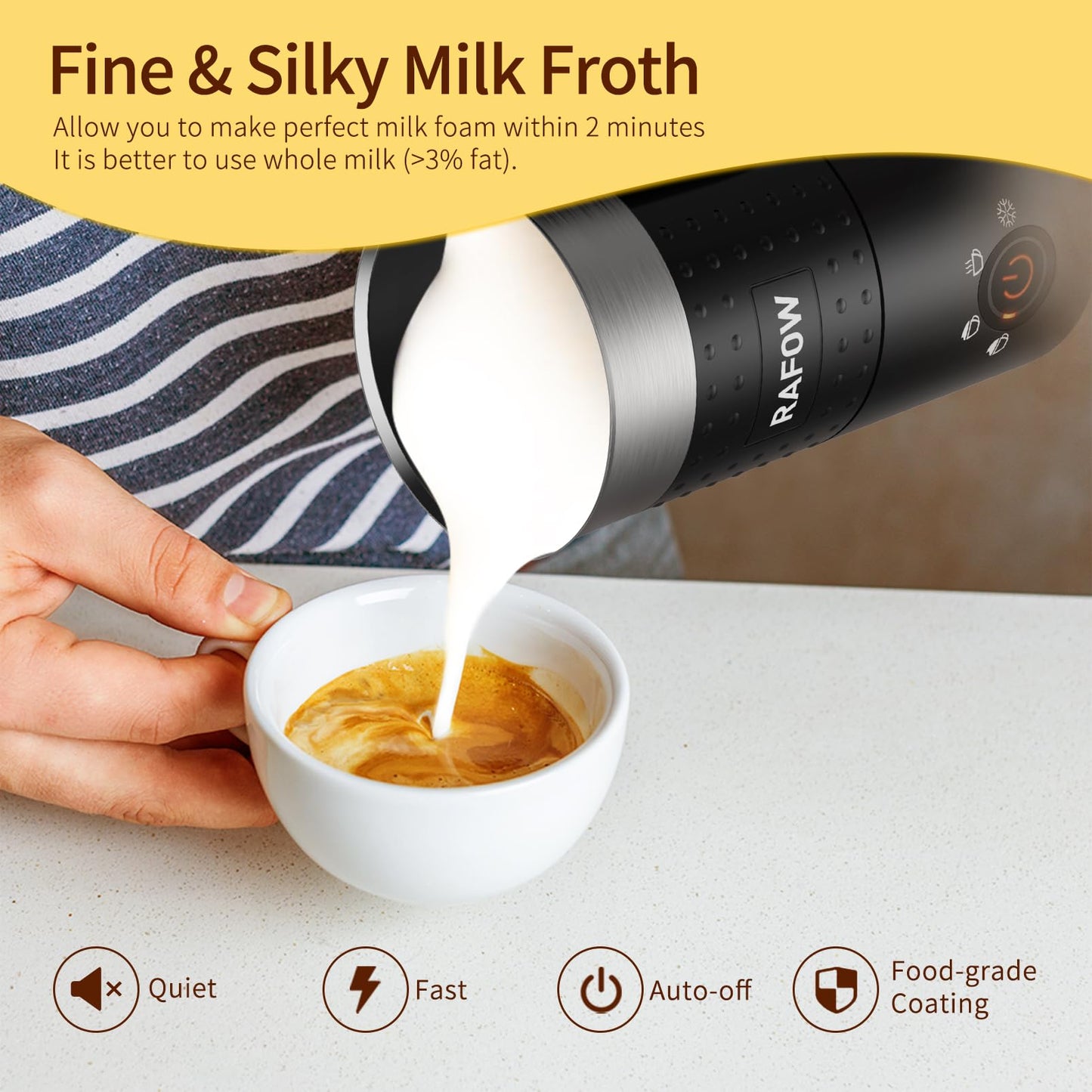 4 in 1 Electric Milk Frother: 10oz/350 mL Large Capacity Electric Milk Steamer for Hot and Cold Milk Froth - Automatic Milk Frother & Warmer for Latte, Cappuccinos, Macchiato, Hot Chocolate