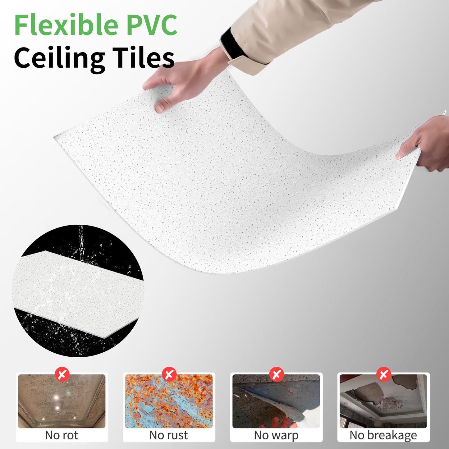 Art3d 24"x48" Stucco Printed Drop Ceiling Tiles, 2x4ft Decorative PVC Ceiling Tiles for Home, Office, Restaurant and Gym, Covering 80 Sq.,ft, 10 Pack, White