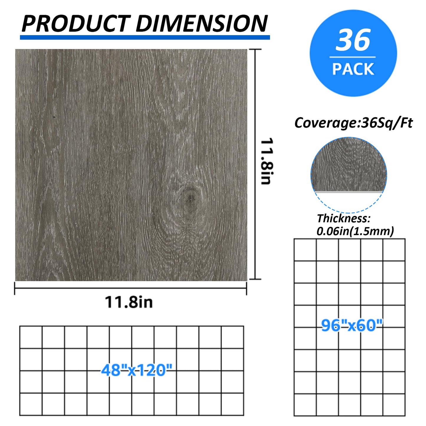 LISHINE 40 Pack Peel and Stick Floor Tile 12 x 12 Inch Vinyl Floor Tiles Self Adhesive Waterproof Vinyl Flooring Peel and Stick for Kitchen, Dining Room, Bathroom, Cover 40 Sq. Ft