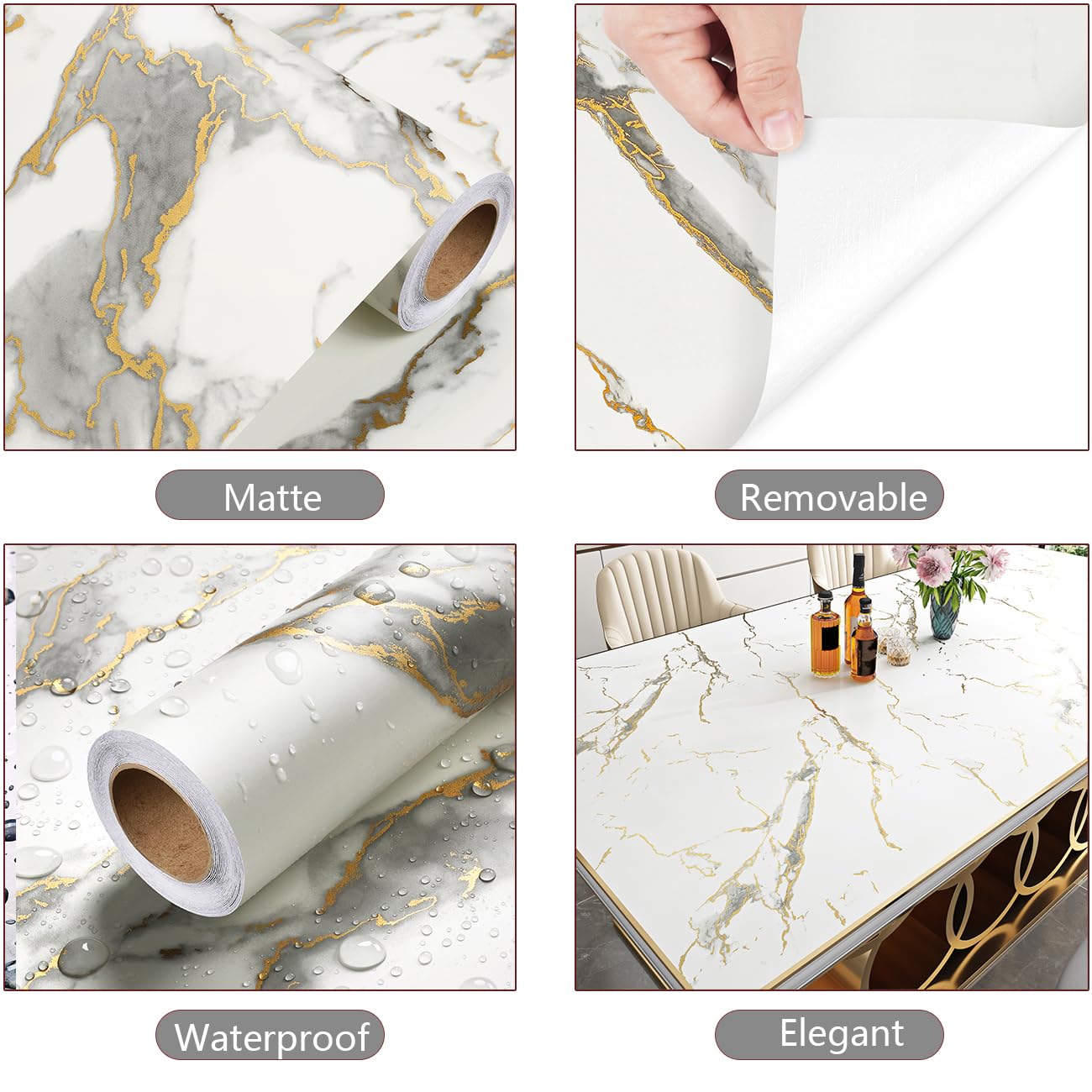 YENHOME 30"X118" White Countertop Contact Paper Peel and Stick Countertops Waterproof Matte Marble Contact Paper for Cabinets and Drawers Desk Renter Friendly Marble Wallpaper for Bedroom Bathroom