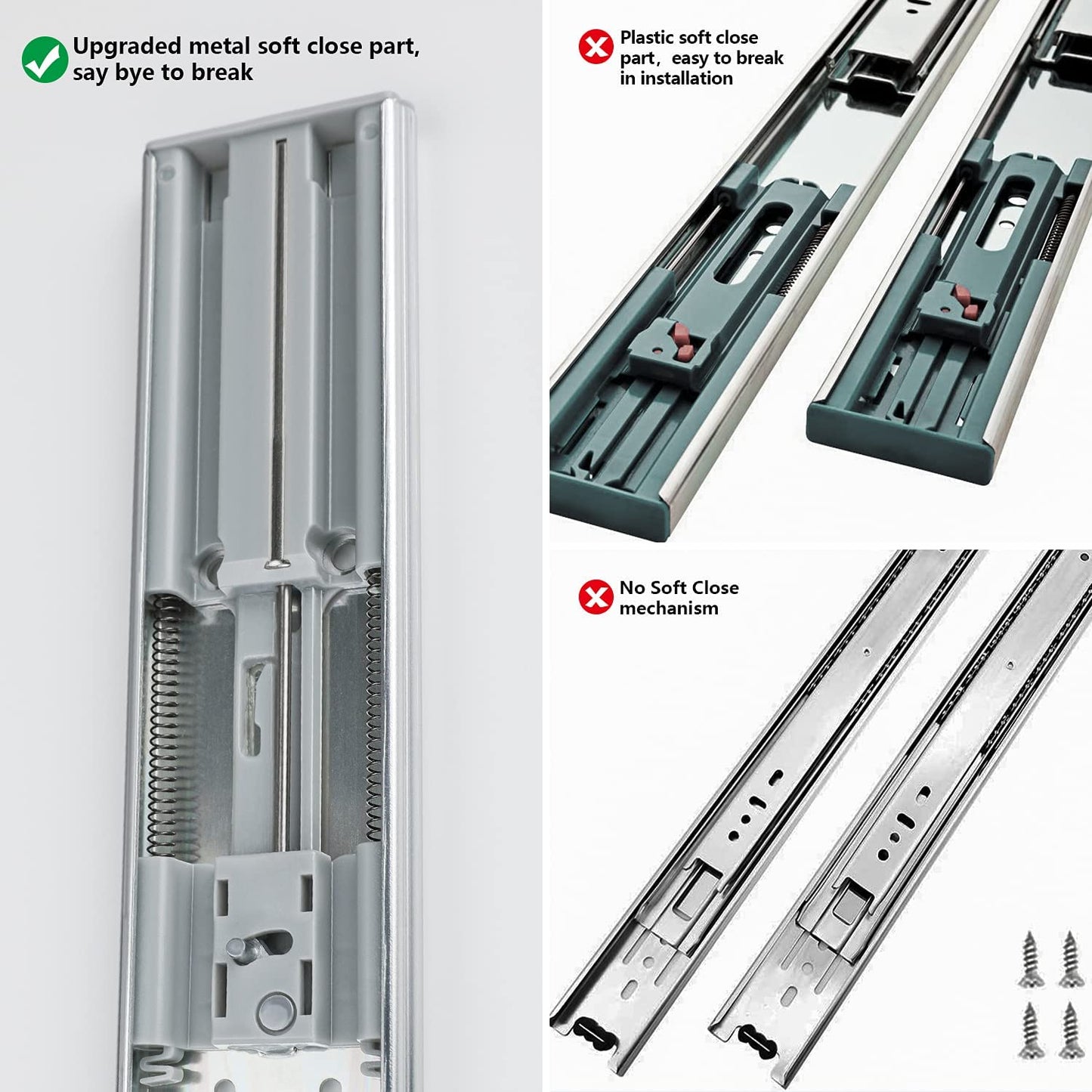 homdiy 5 Pair Soft Close Drawer Slides, 20 Inch 10 Pieces Heavy Duty Side Mount Ball Bearing, 3-Section Full Extension, 100LB Capacity (Silver) for Cabinets