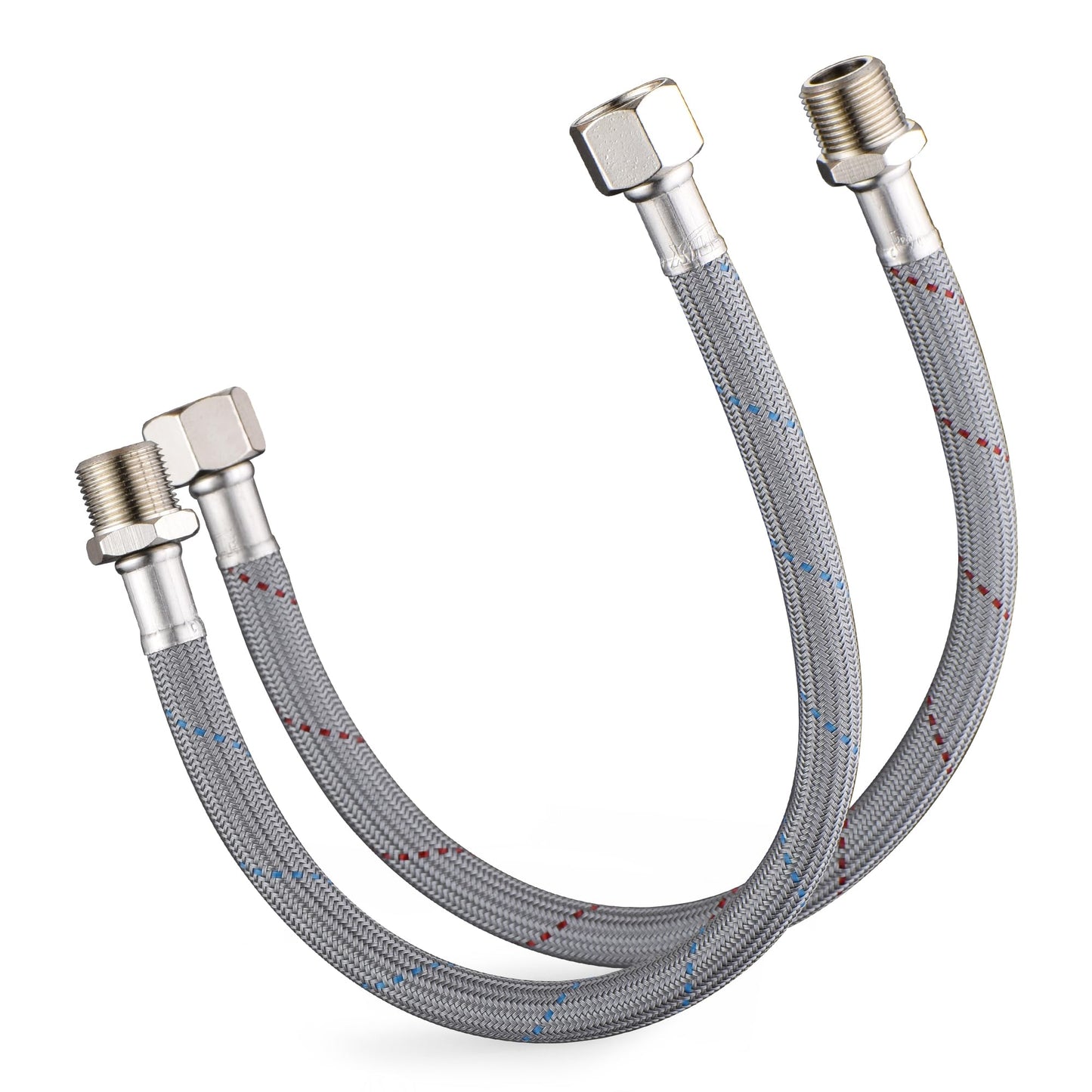 J-HVA Faucet Supply Lines Length 12" x G 3/8 Female Thread Connector Braided Nylon Extension Hoses for Bathroom Kitchen Sink Faucet Hose Filter, Stainless Steel Nut (1 Pair)