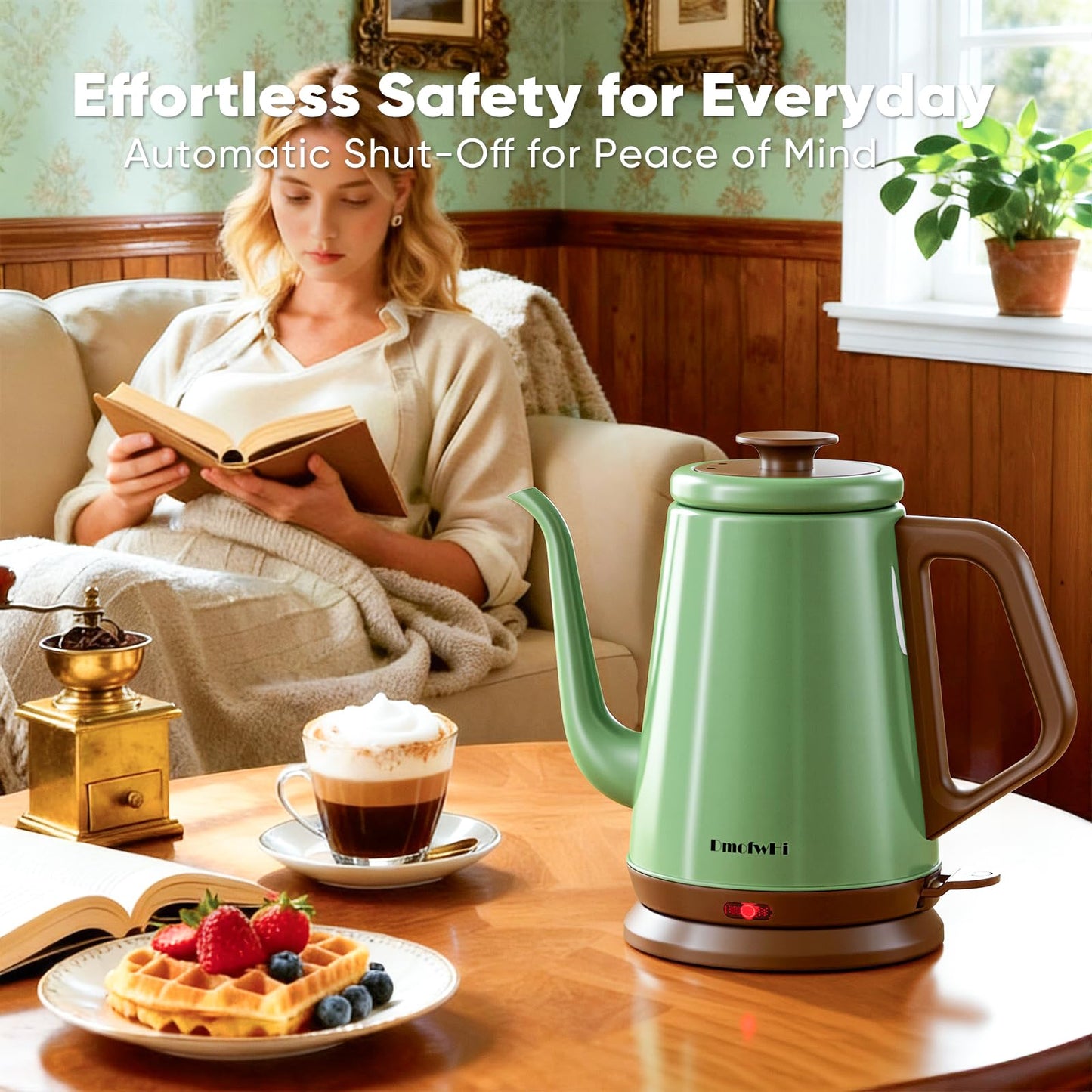 DmofwHi Gooseneck Electric Kettle(1.0L), 100% Stainless Steel BPA Free Classic Pour Over Coffee Kettle | Tea Kettle - Green