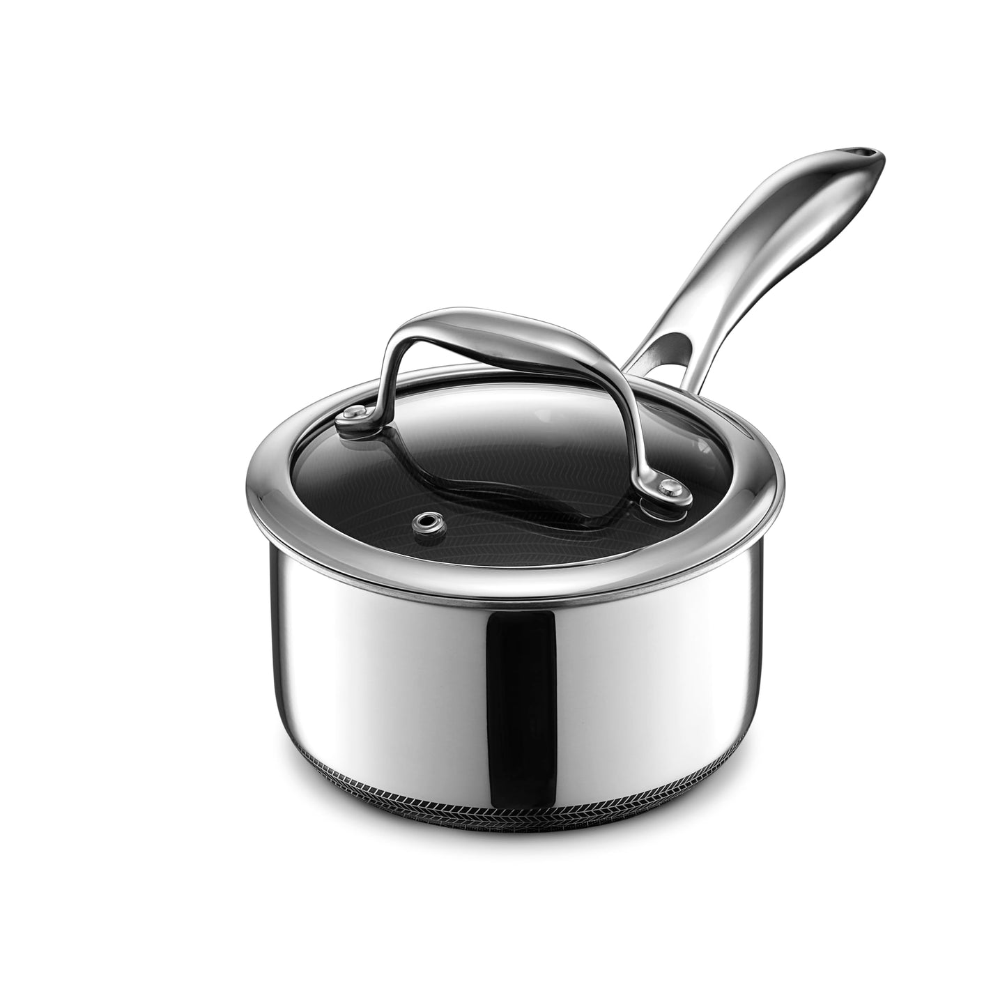 HexClad Hybrid Nonstick 1-Quart Saucepan with Tempered Glass Lid, Stay-Cool Handle, Dishwasher-Friendly, Oven-Safe Up to 900°F, Induction Ready, Compatible with All Cooktops