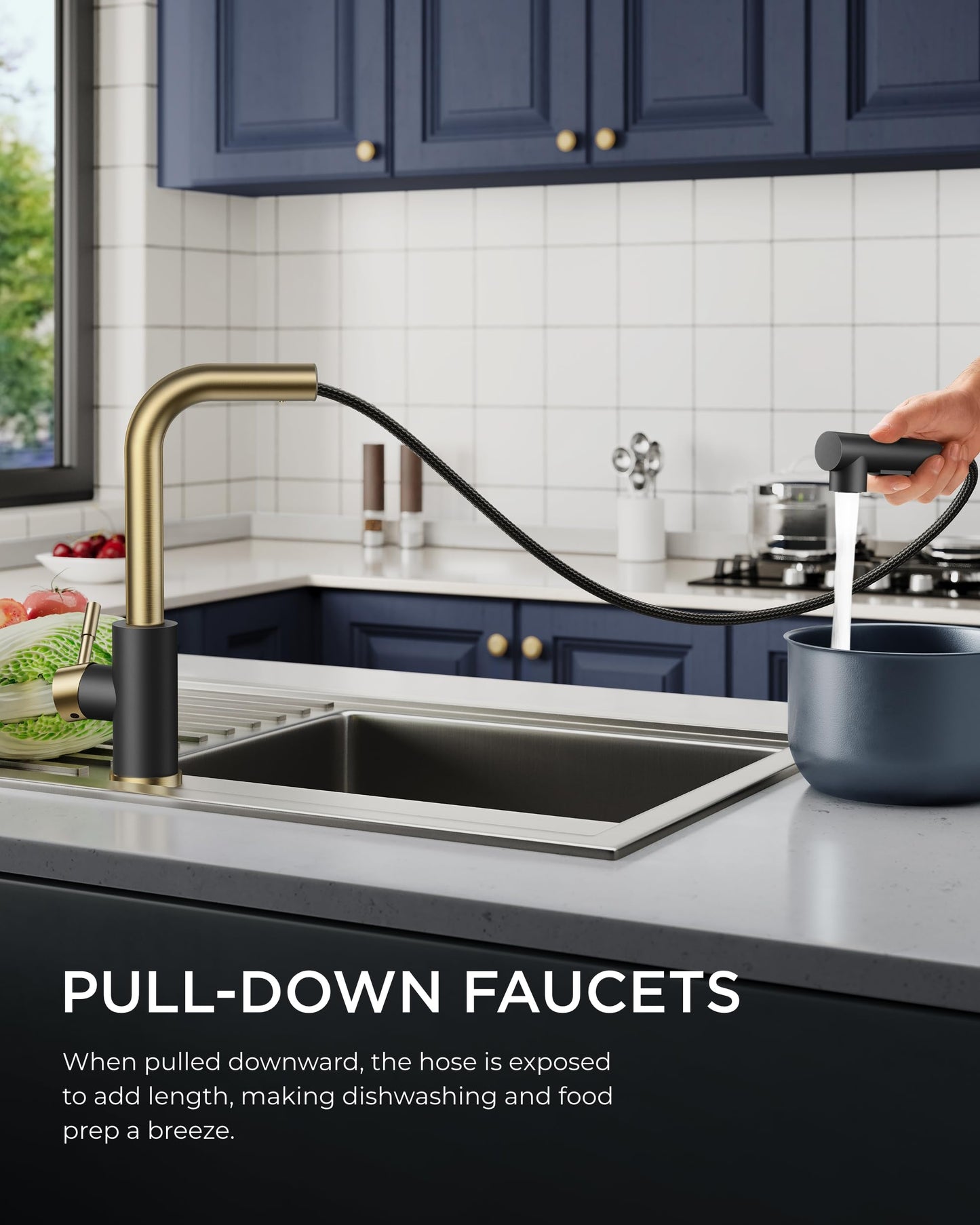 FORIOUS Kitchen Faucets with Pull Down Sprayer, Stainless Steel Single Handle Classic Pull Out Bar Sink Faucet for Farmhouse Laundry RV, with Deck Plate for 1 or 3 Holes, Black Gold