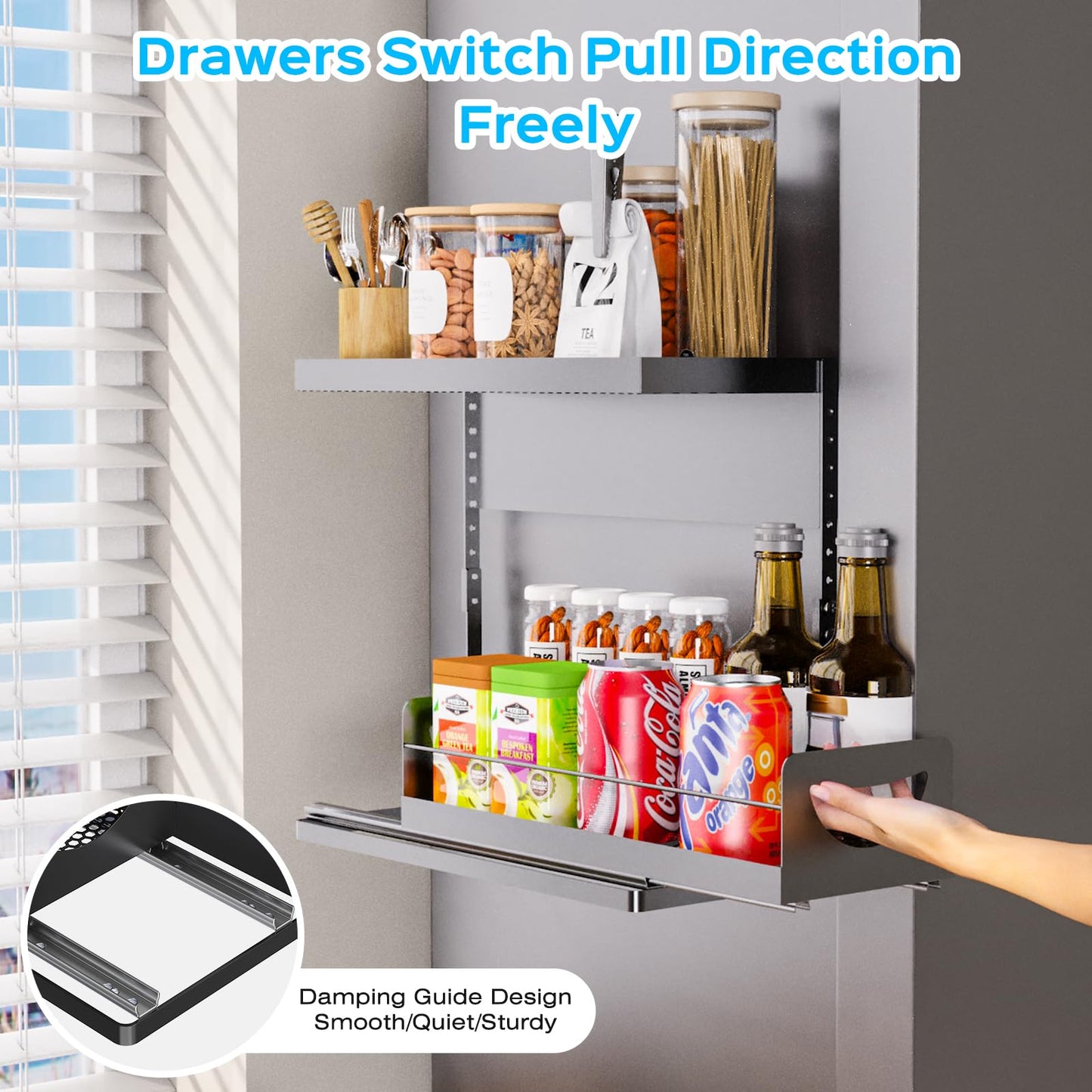 Heavy-Duty Magnetic Shelf With Pull-Out Drawers for Washing Machines, Dryers and Fridge; Height-adjustable Magnetic Shelf, Ideal for Storage in Laundry Rooms, Kitchens, and Living Rooms (Black)
