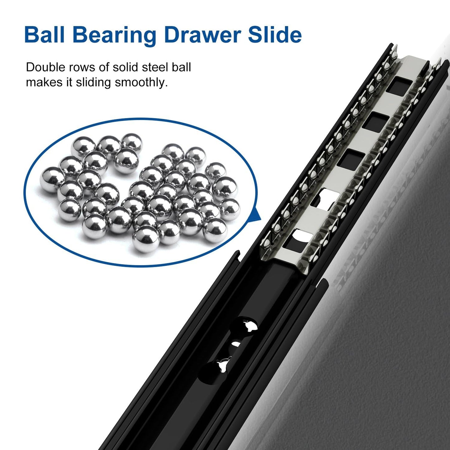 VADANIA 12" Black Heavy Duty Drawer Slide with Lock #D53, Black-electroplated Cold-Rolled Steel, Detachable 3-Fold Full Extension, Ball Bearing Lock-in & Lock-Out, Side Mount, 1-Pair